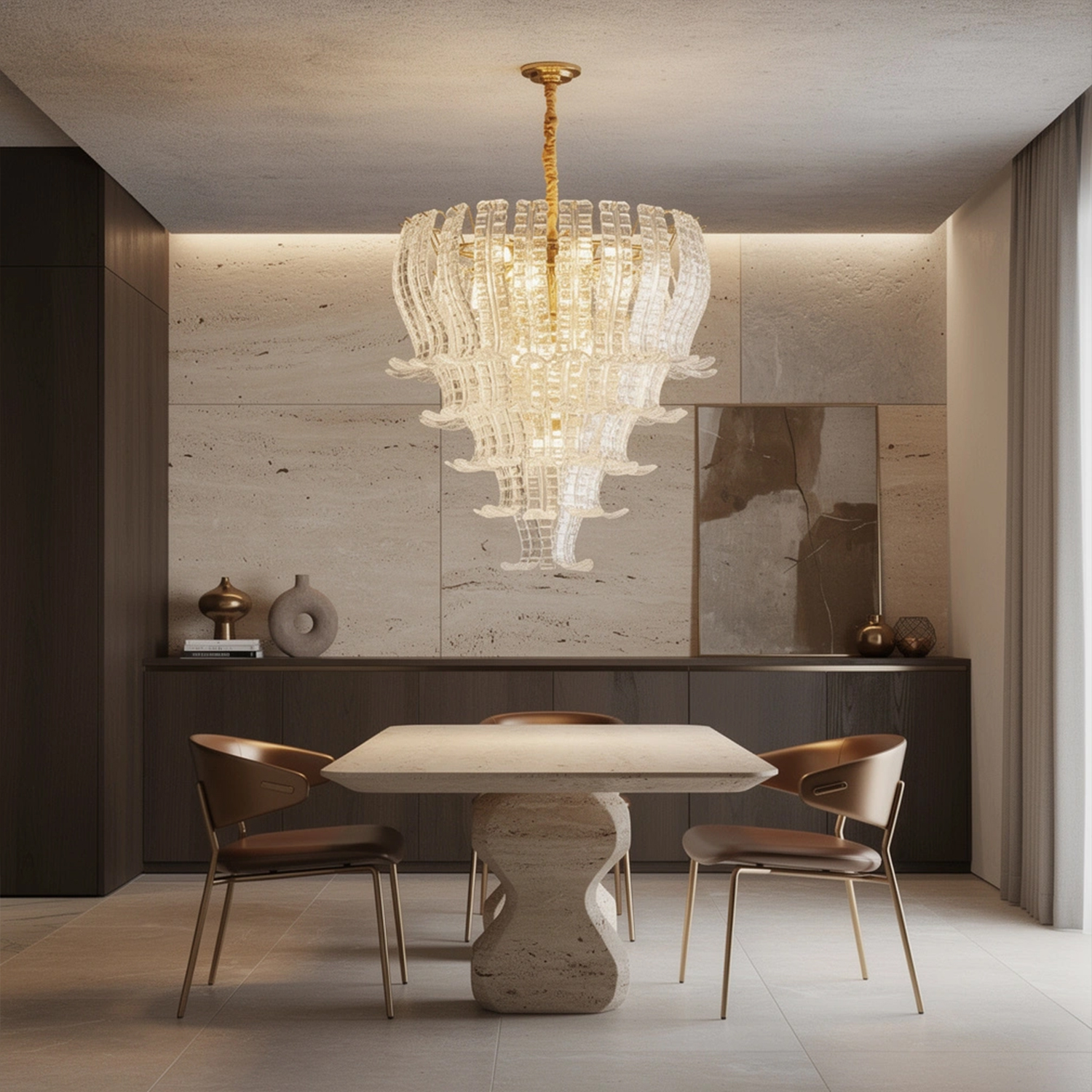 Italian Murano Felci Clear Glass Chandeliers