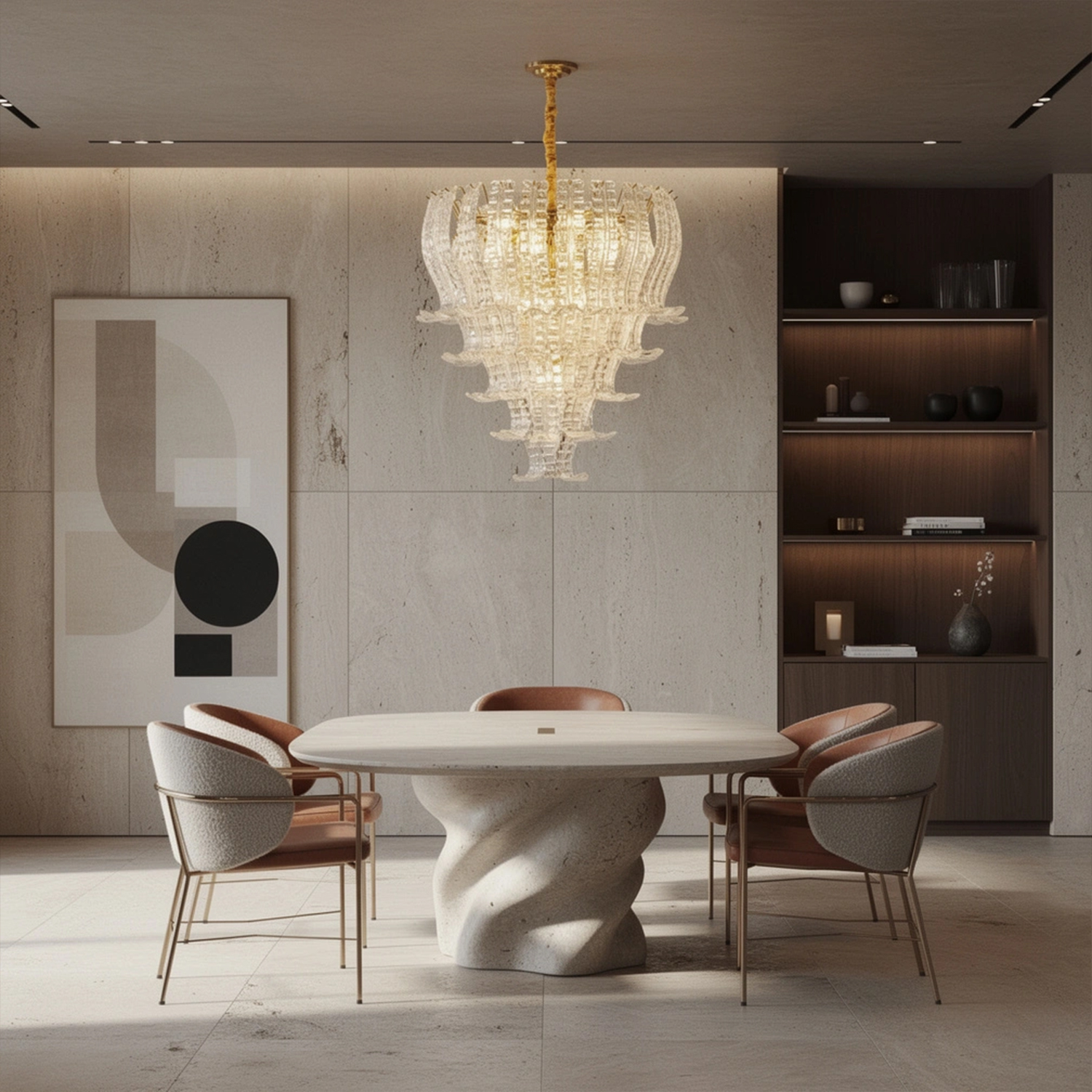 Italian Murano Felci Clear Glass Chandeliers