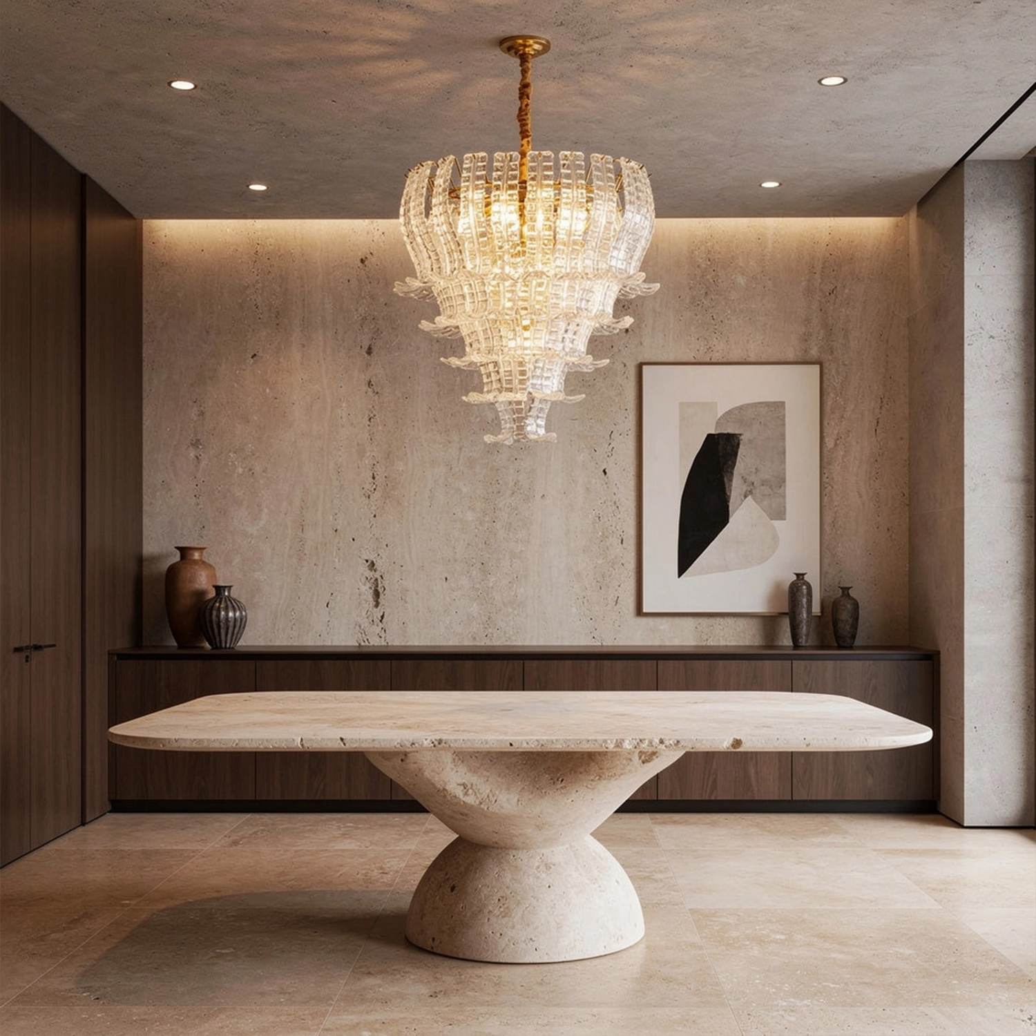 Italian Murano Felci Clear Glass Chandeliers