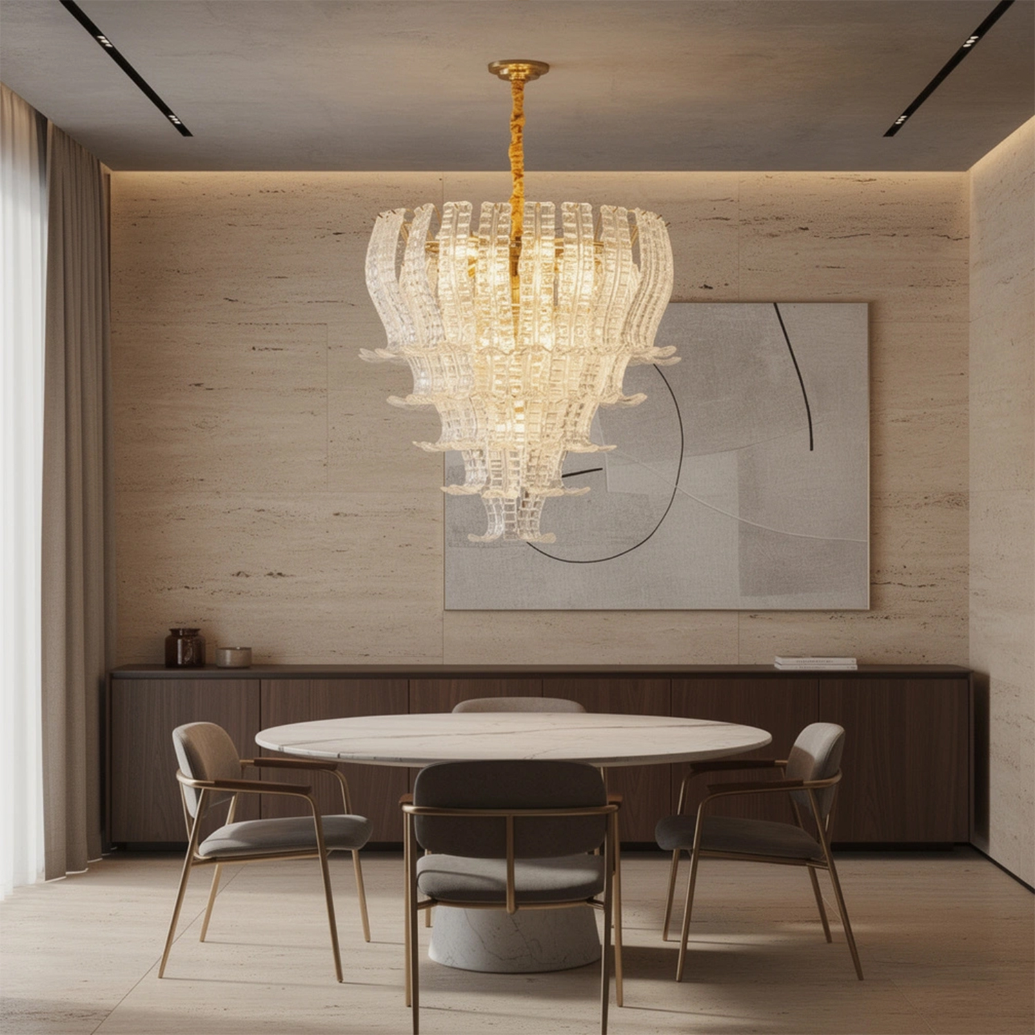 Italian Murano Felci Clear Glass Chandeliers
