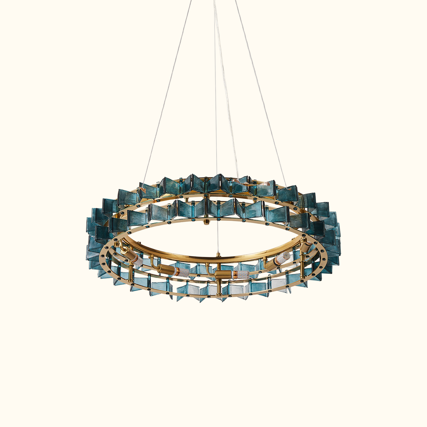 Mid-Century Modern Layered Teal Glass Chandelier