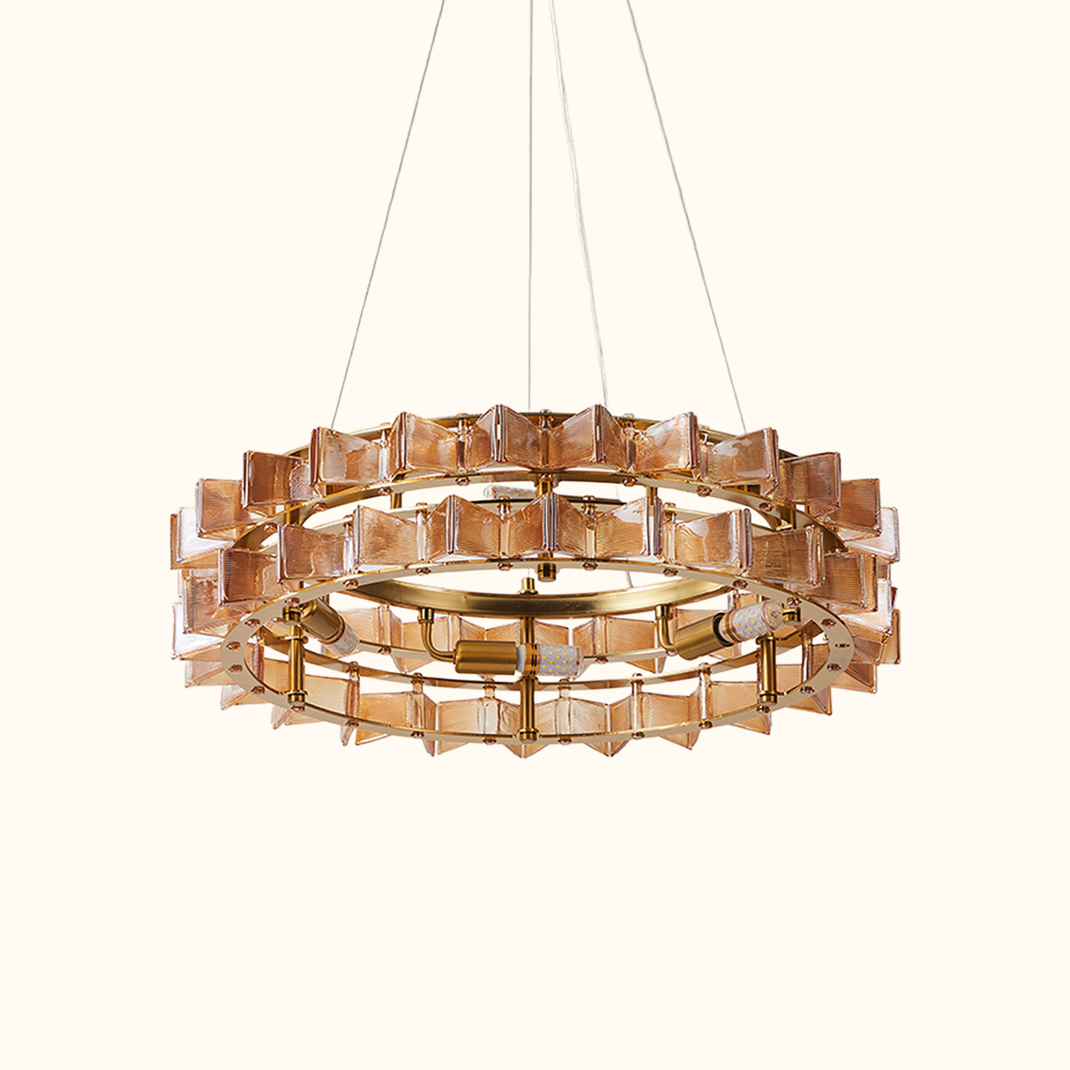 Mid-Century Modern Layered Teal Glass Chandelier