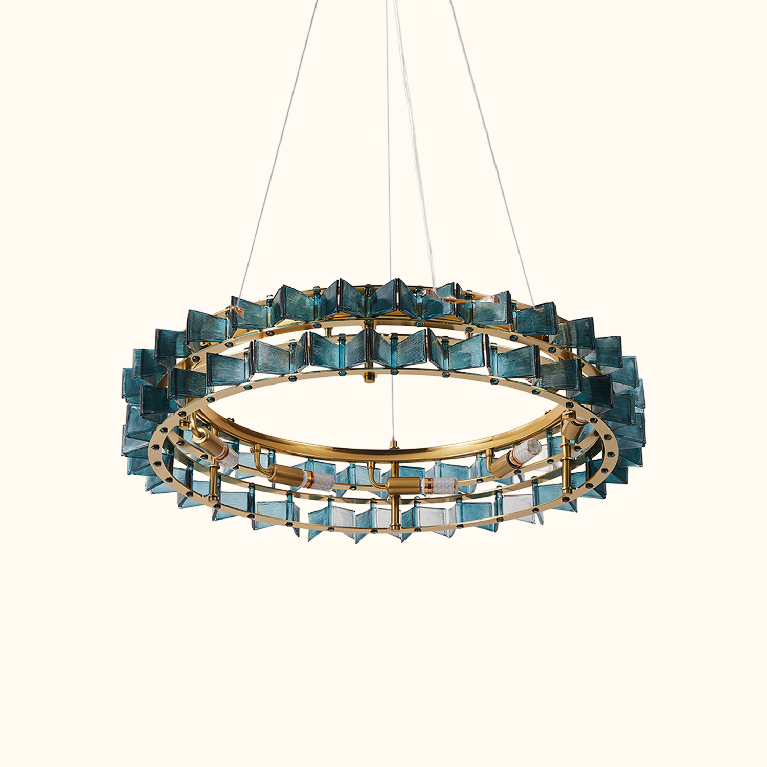 Mid-Century Modern Layered Teal Glass Chandelier