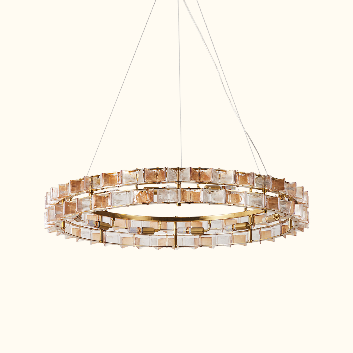 Mid-Century Modern Layered Teal Glass Chandelier