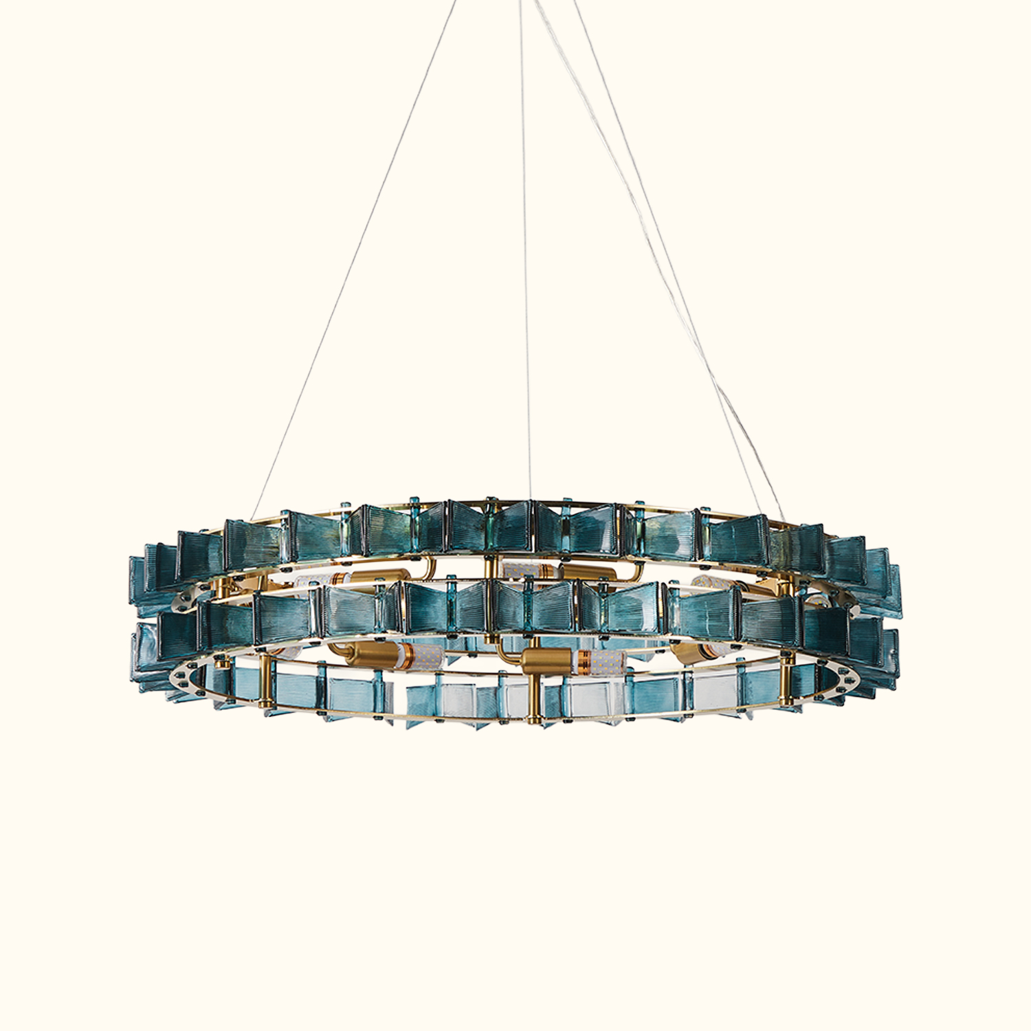 Mid-Century Modern Layered Teal Glass Chandelier