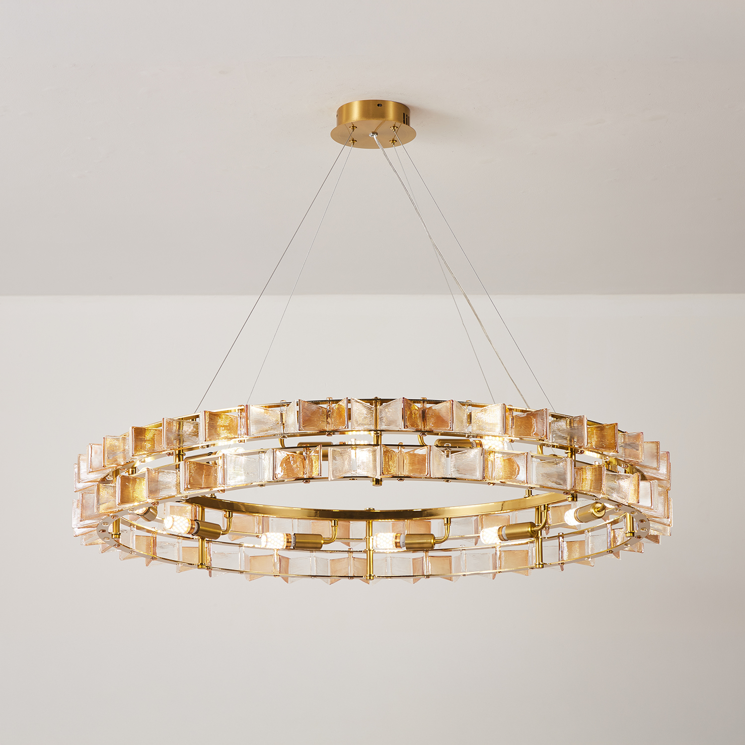 Mid-Century Modern Layered Teal Glass Chandelier