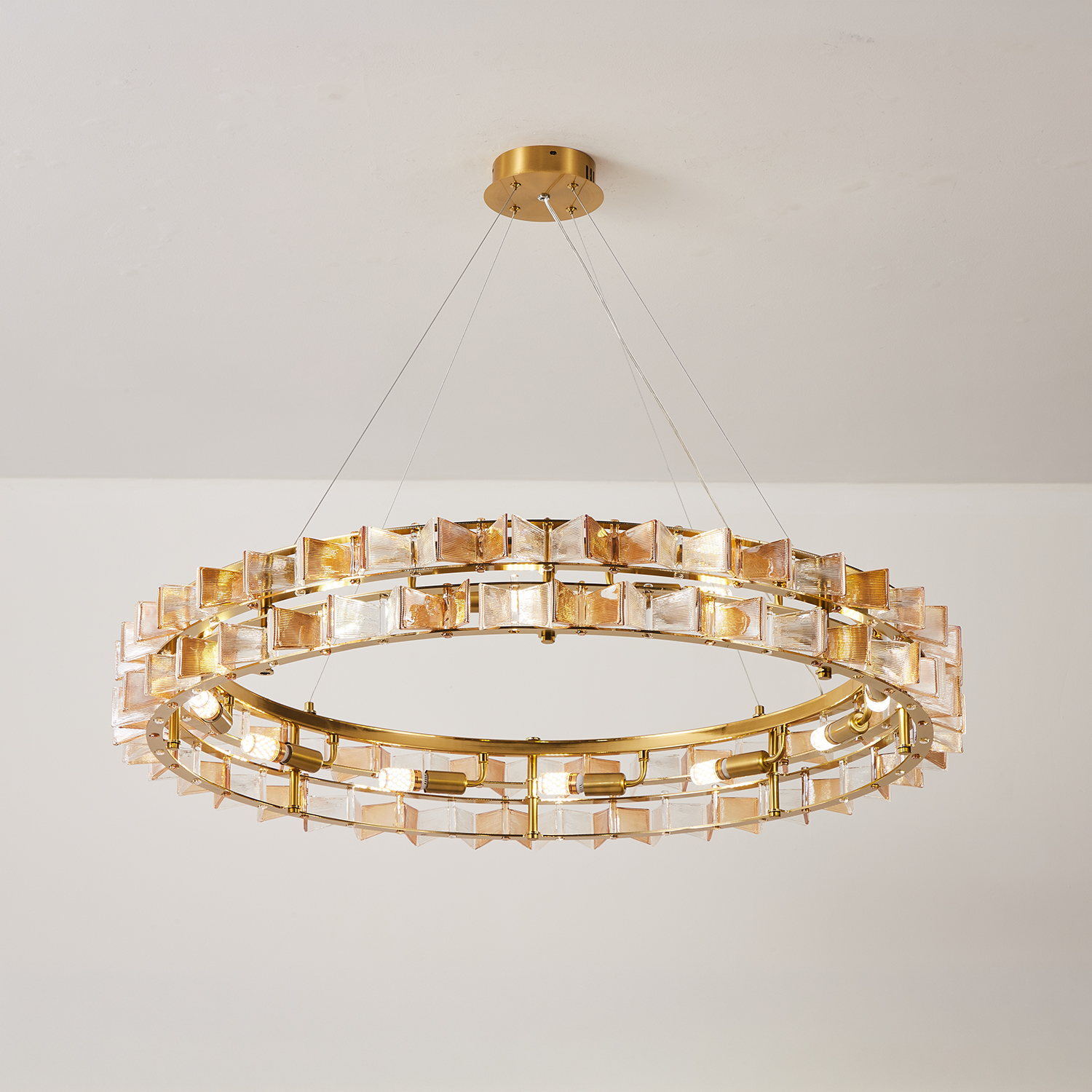 Mid-Century Modern Layered Teal Glass Chandelier