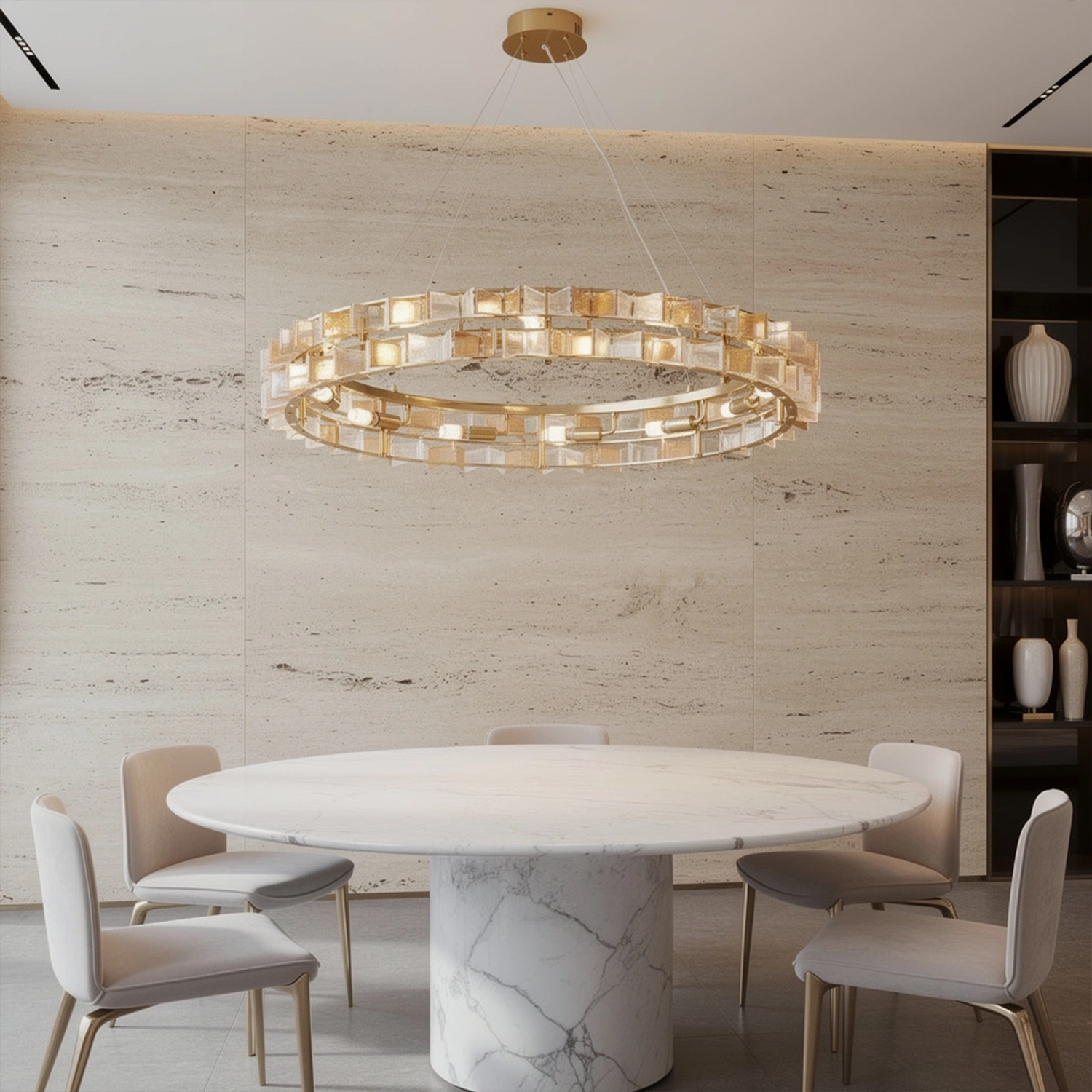 Mid-Century Modern Layered Teal Glass Chandelier
