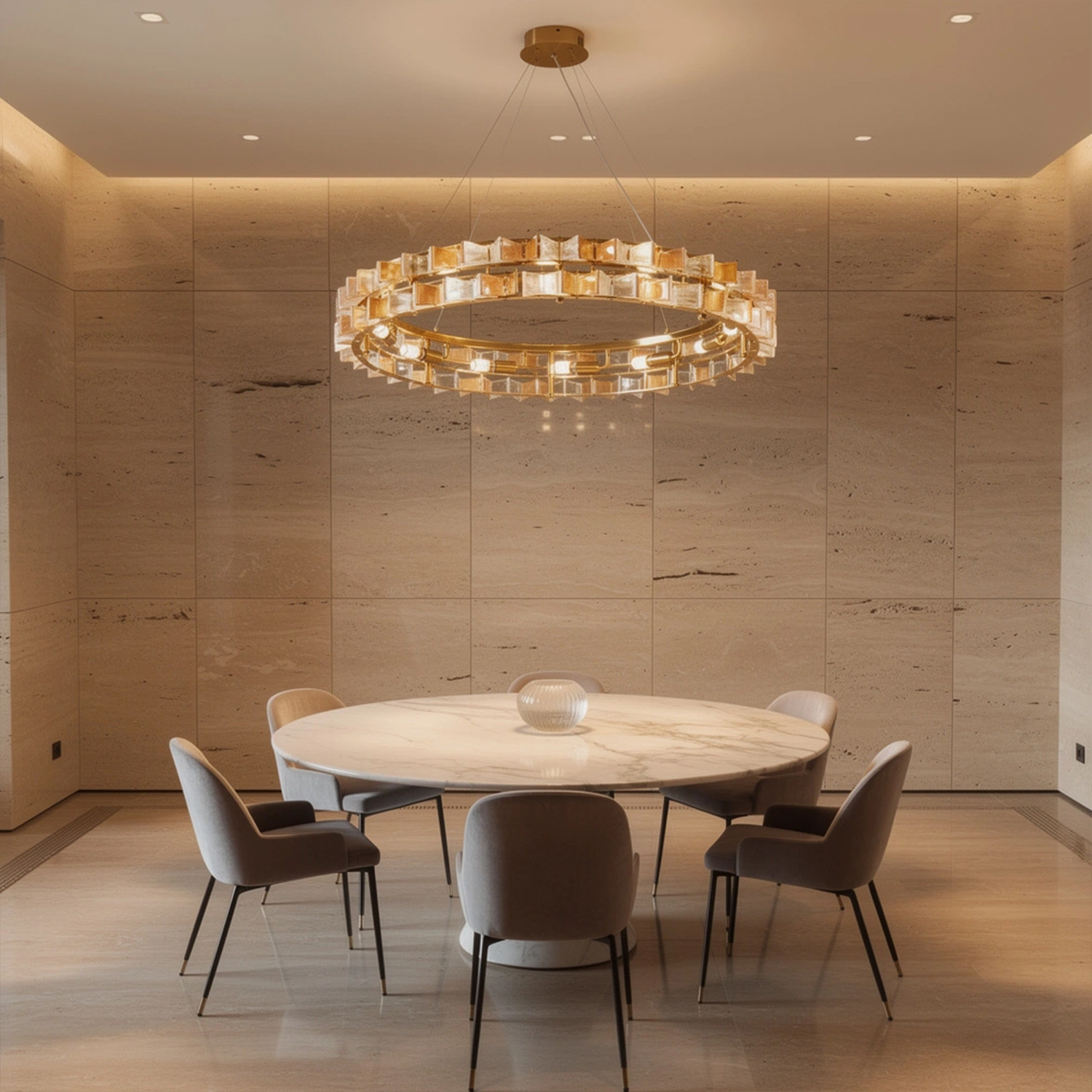 Mid-Century Modern Layered Teal Glass Chandelier