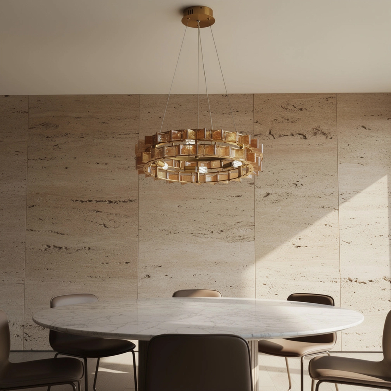 Mid-Century Modern Layered Teal Glass Chandelier
