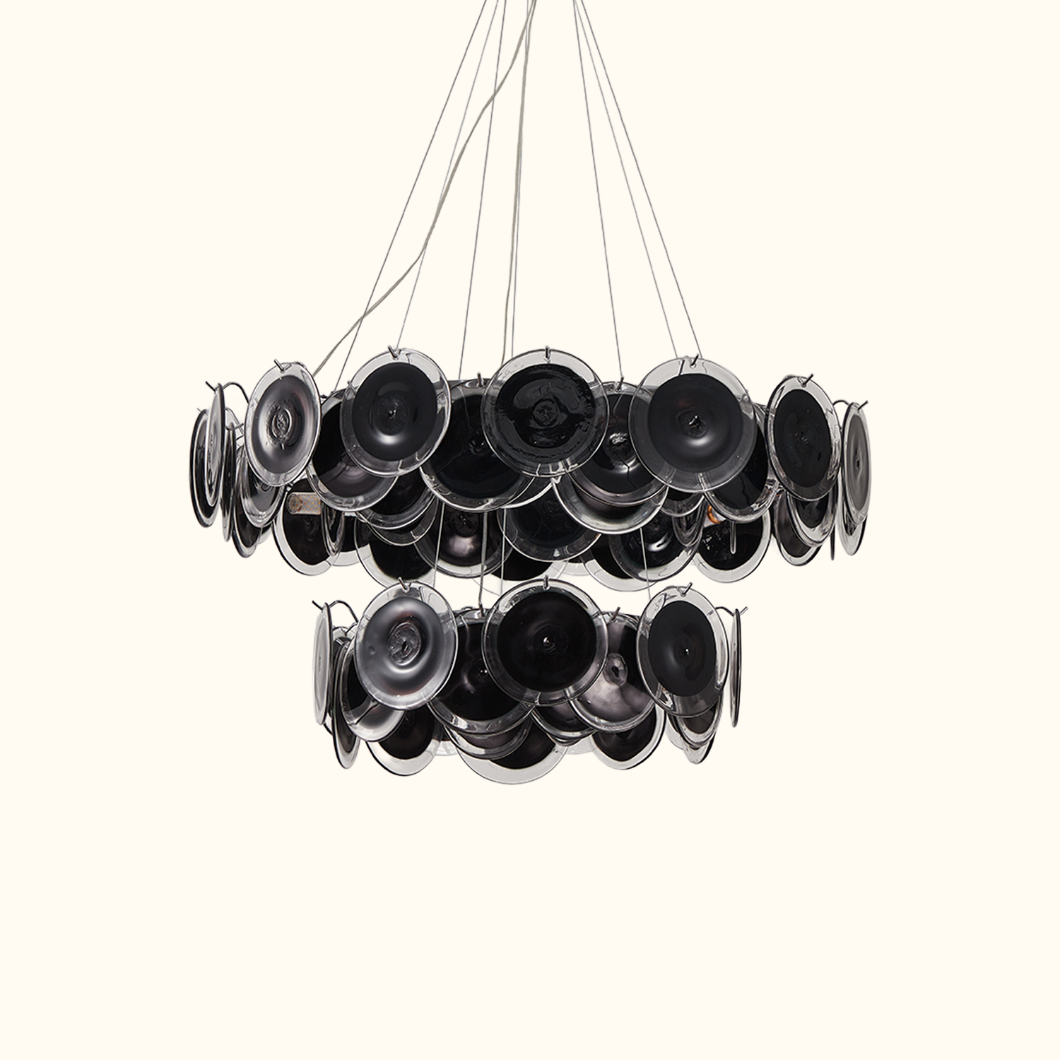 Modern Black Iridescent Glass Disc Chandelier