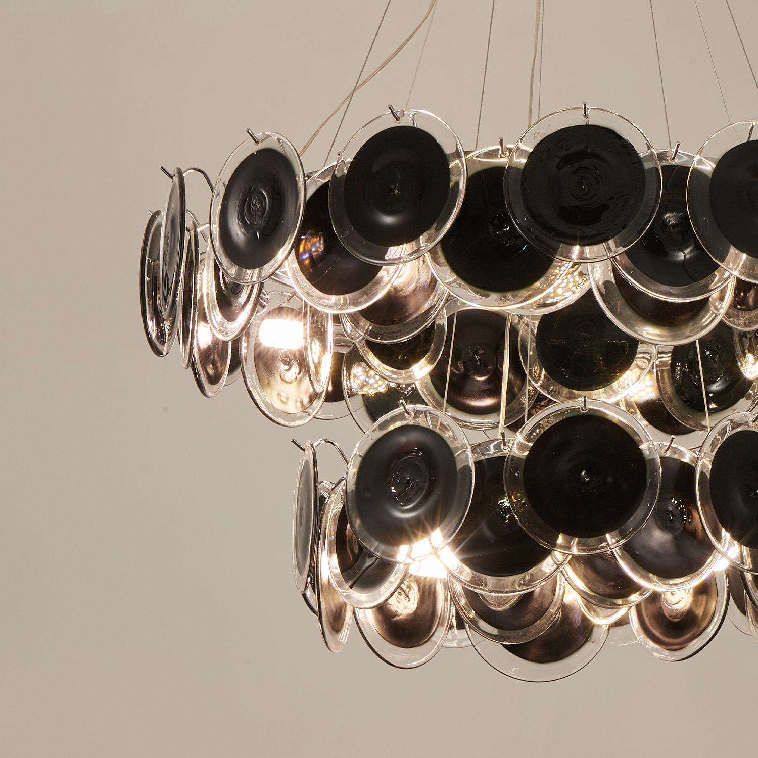 Modern Black Iridescent Glass Disc Chandelier