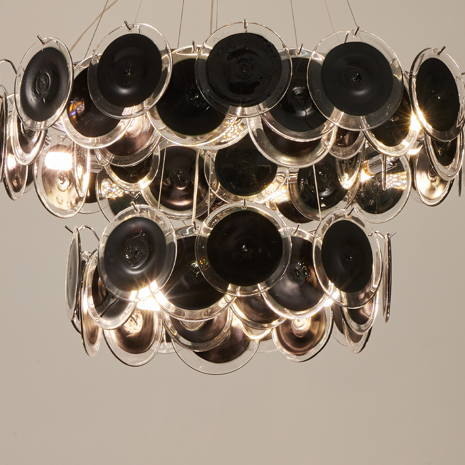 Modern Black Iridescent Glass Disc Chandelier