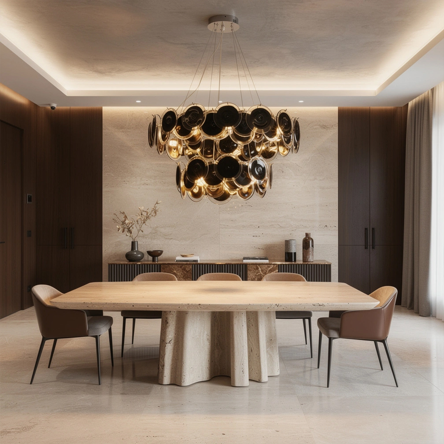 Modern Black Iridescent Glass Disc Chandelier