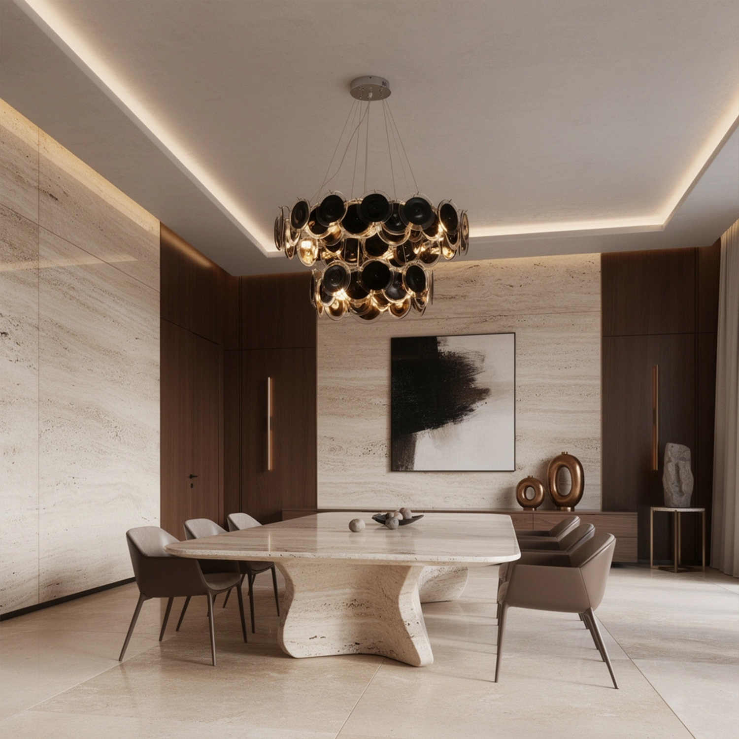 Modern Black Iridescent Glass Disc Chandelier