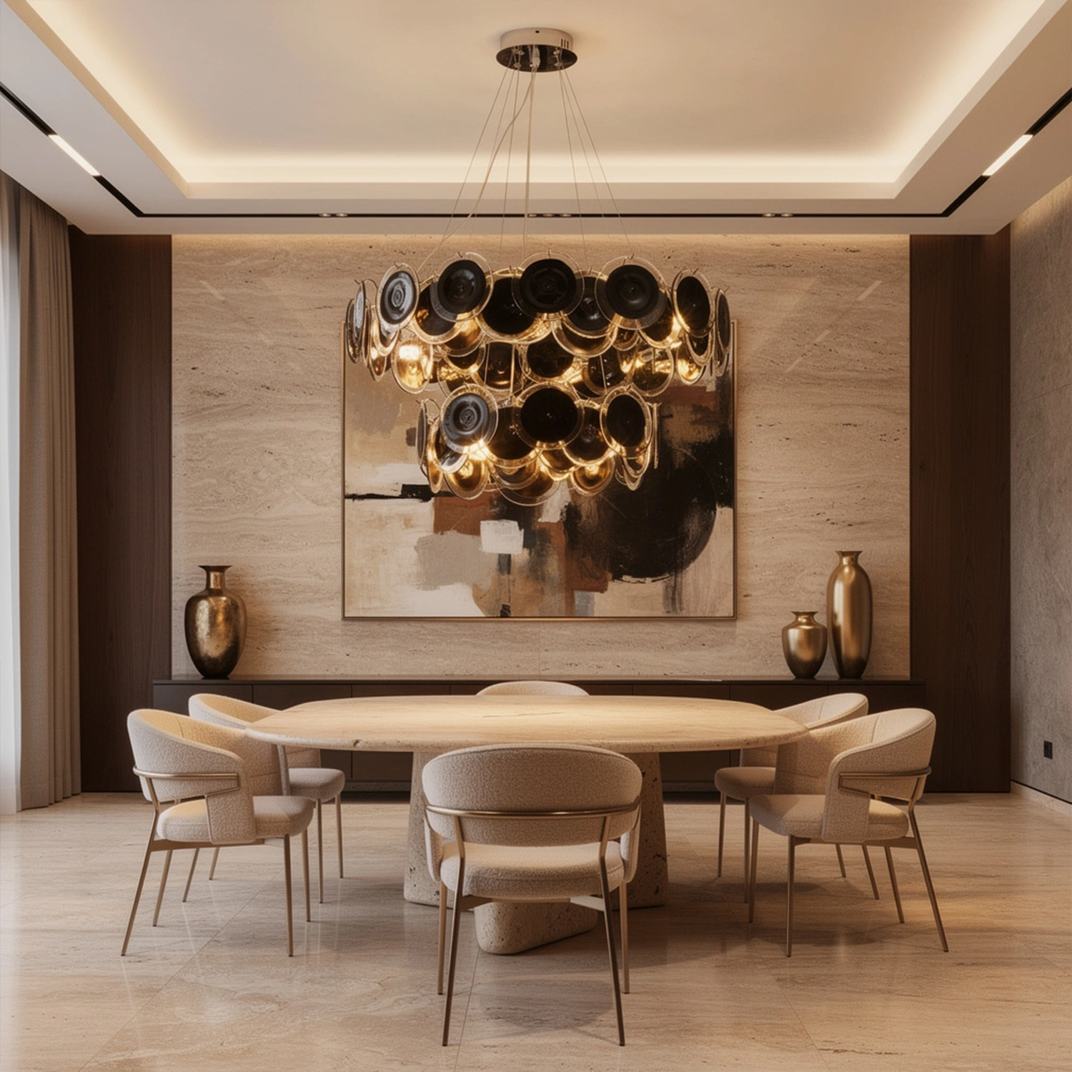 Modern Black Iridescent Glass Disc Chandelier