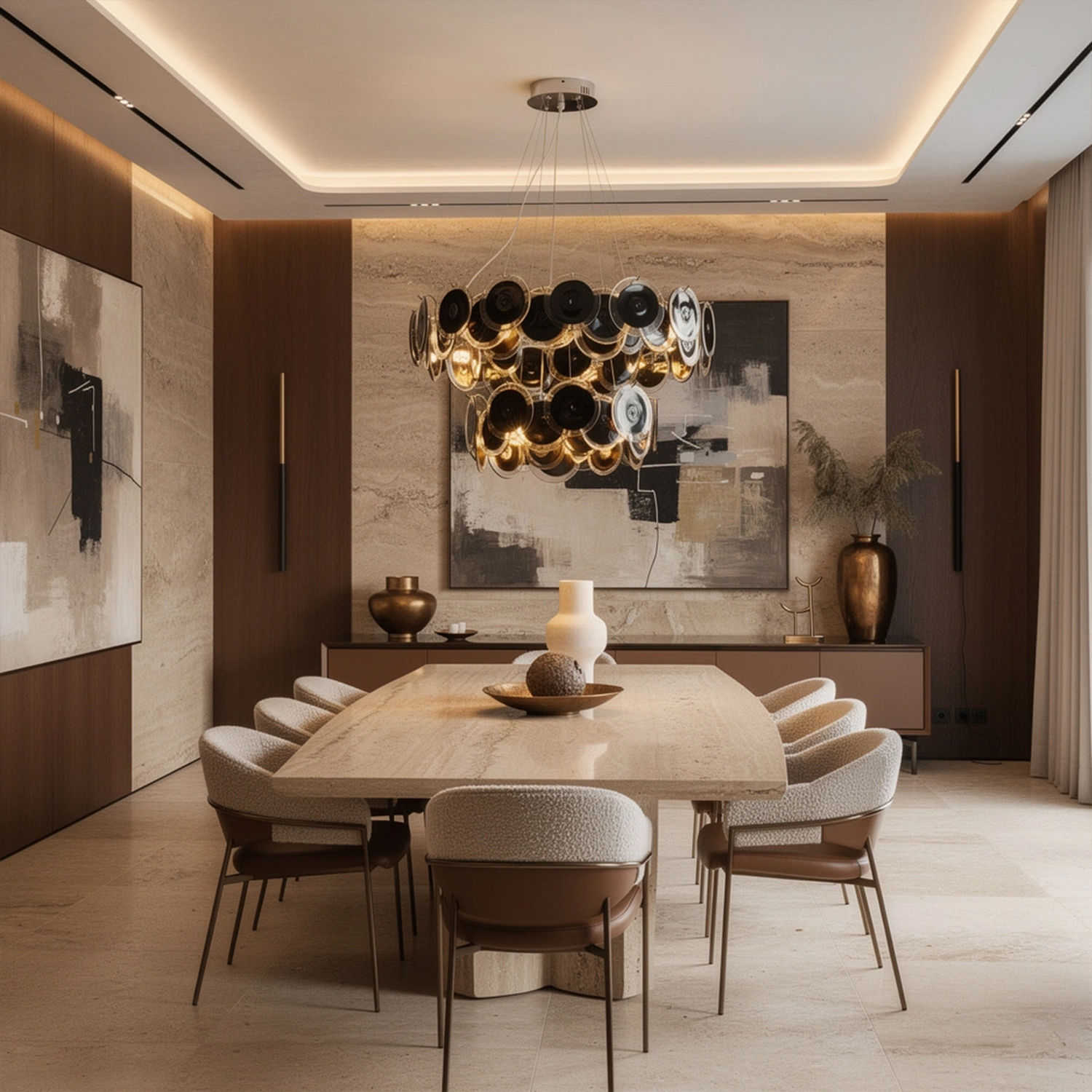 Modern Black Iridescent Glass Disc Chandelier