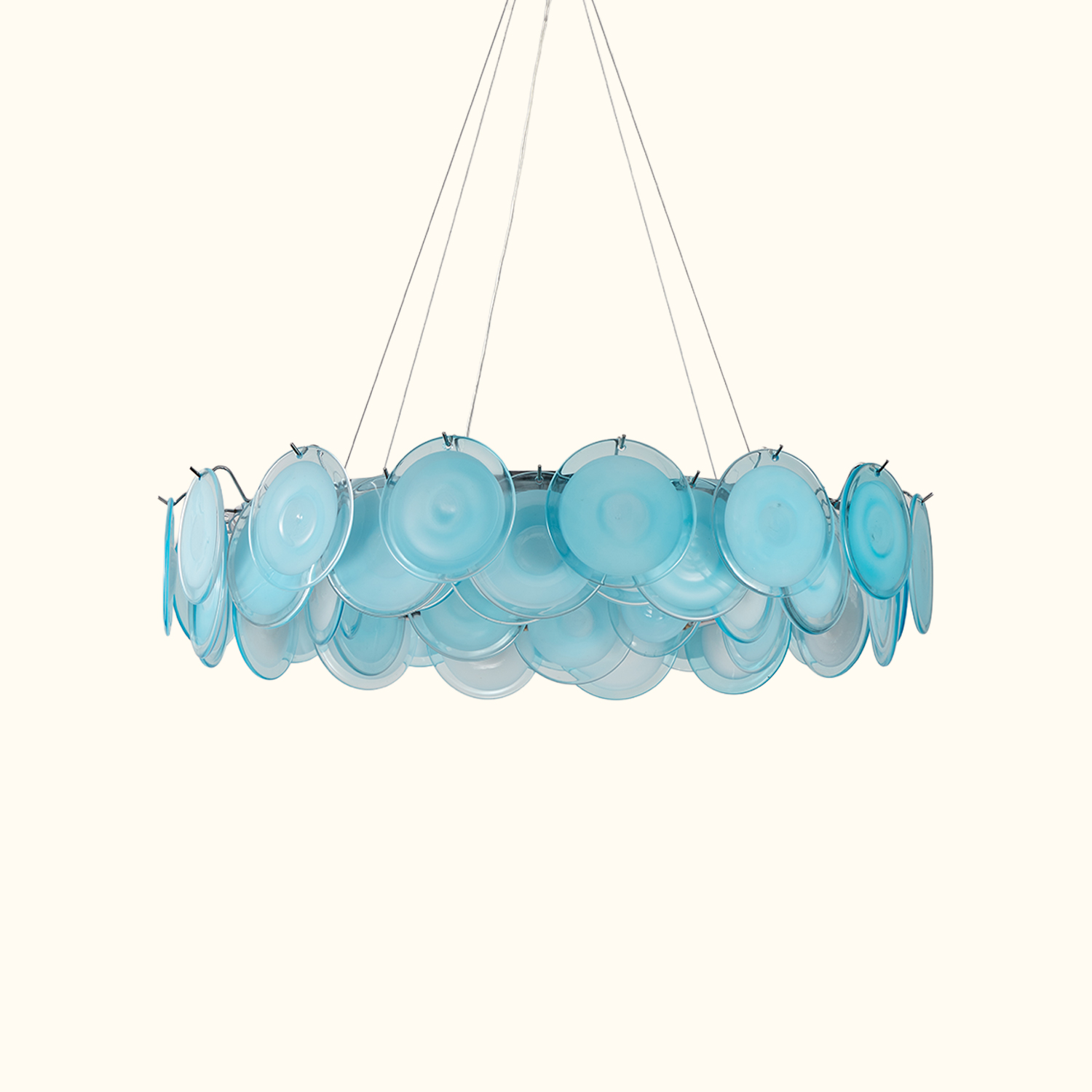 Modern Blue Iridescent Glass Disc Chandelier