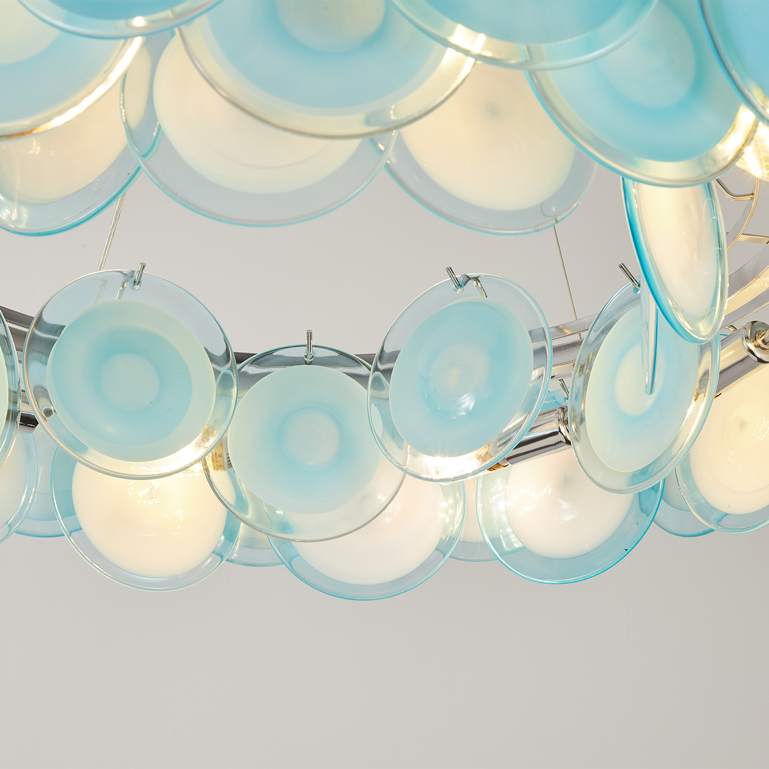 Modern Blue Iridescent Glass Disc Chandelier