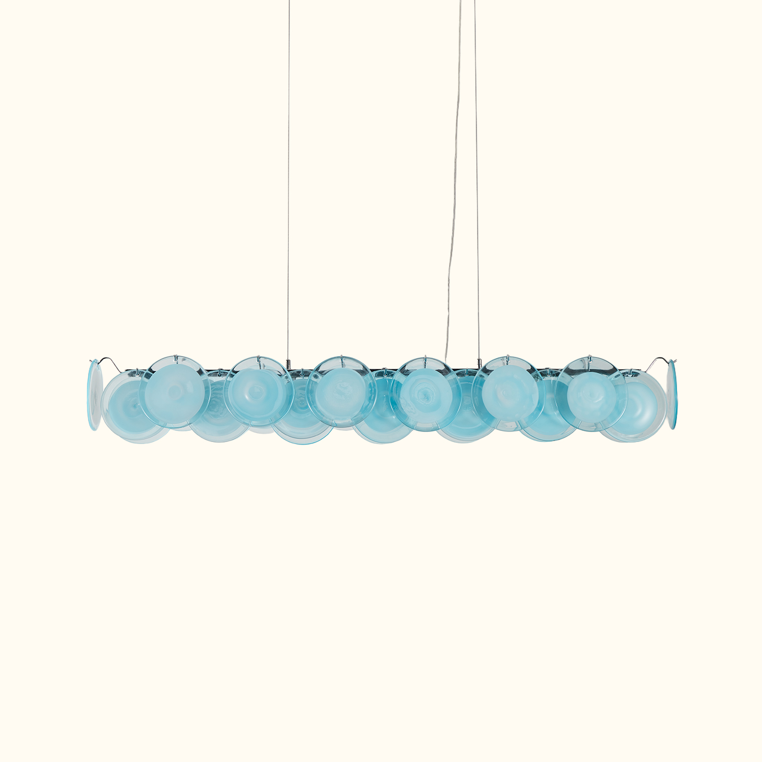 Modern Blue Iridescent Glass Disc Linear Chandelier