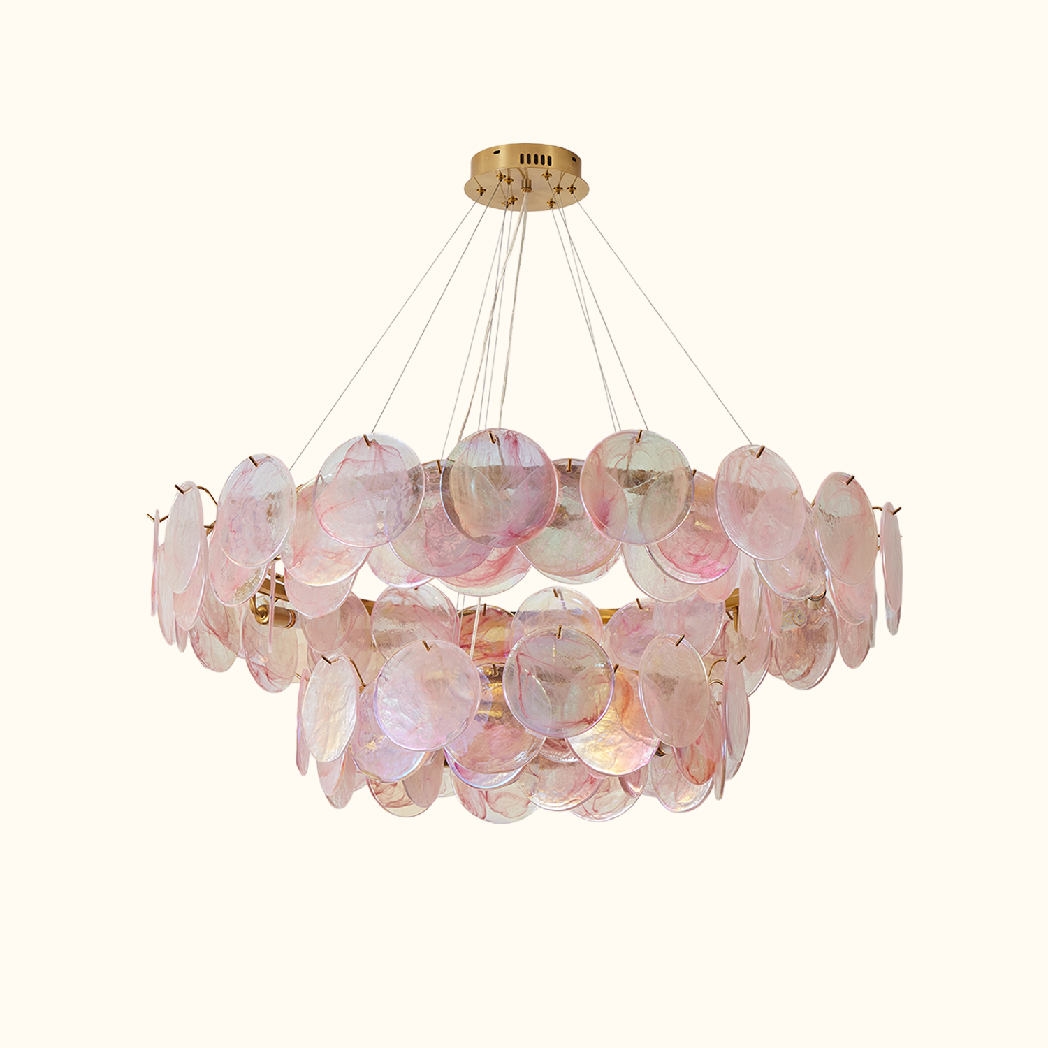 Modern Blush Iridescent Glass Disc Chandelier