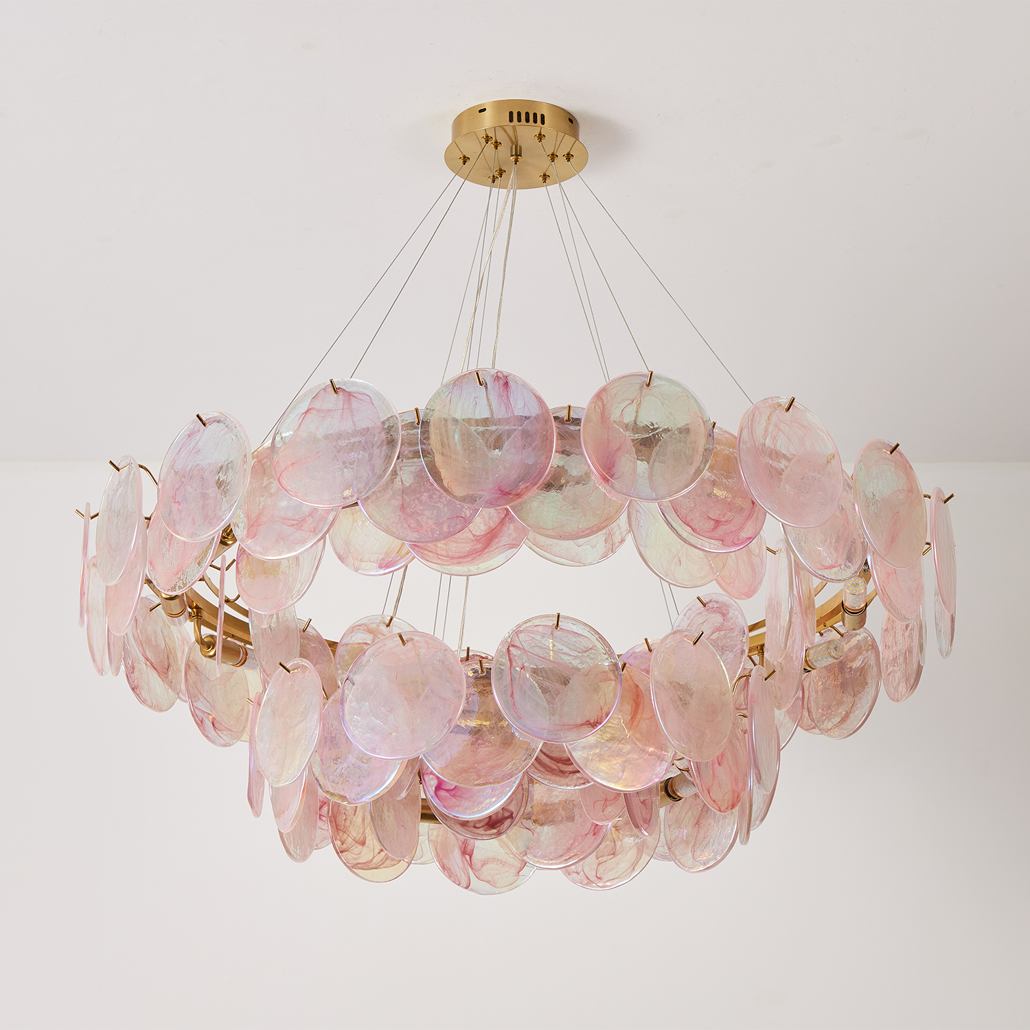 Modern Blush Iridescent Glass Disc Chandelier