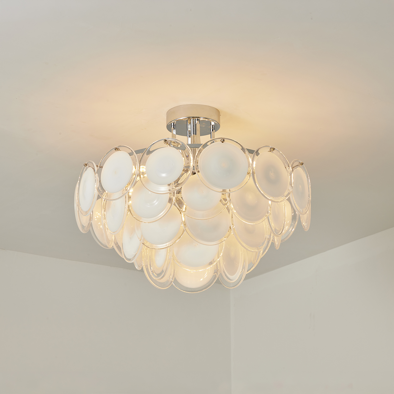 Modern Glass Disc Flush Mount Chandelier