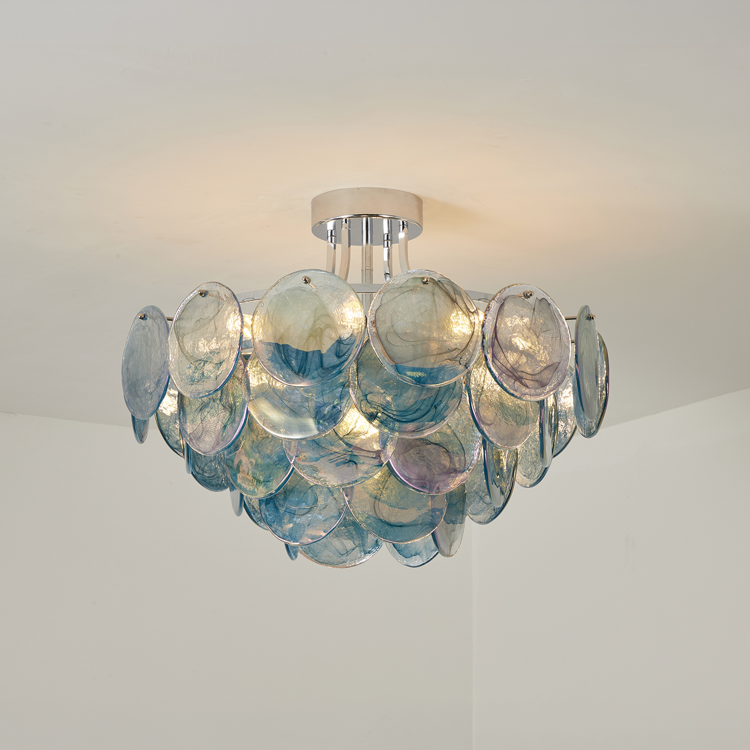 Modern Glass Disc Flush Mount Chandelier
