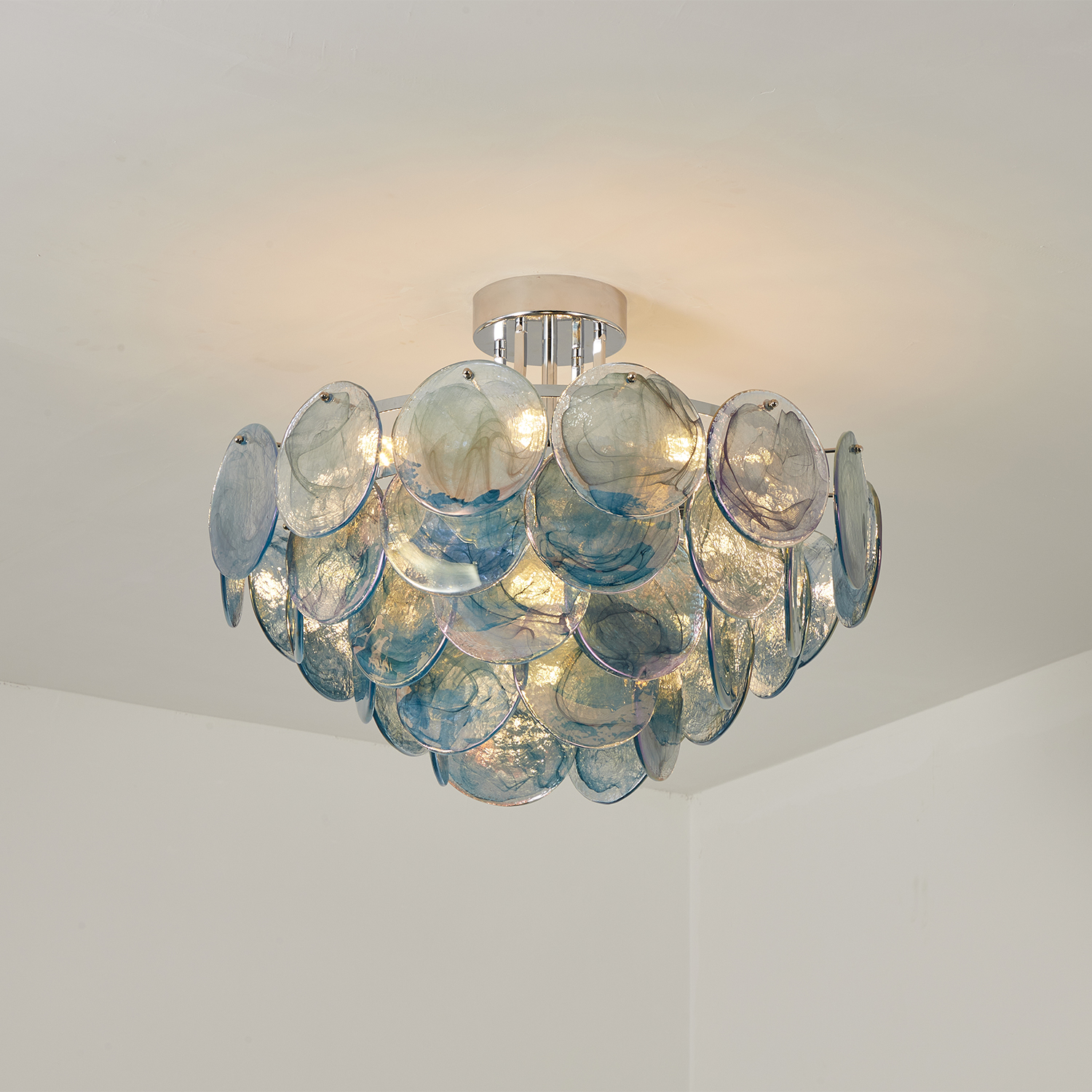 Modern Glass Disc Flush Mount Chandelier
