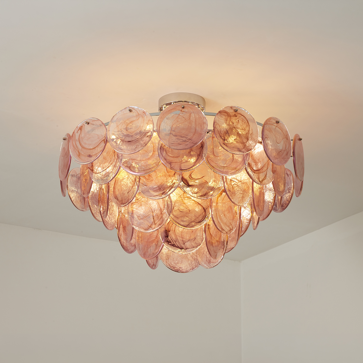 Modern Glass Disc Flush Mount Chandelier