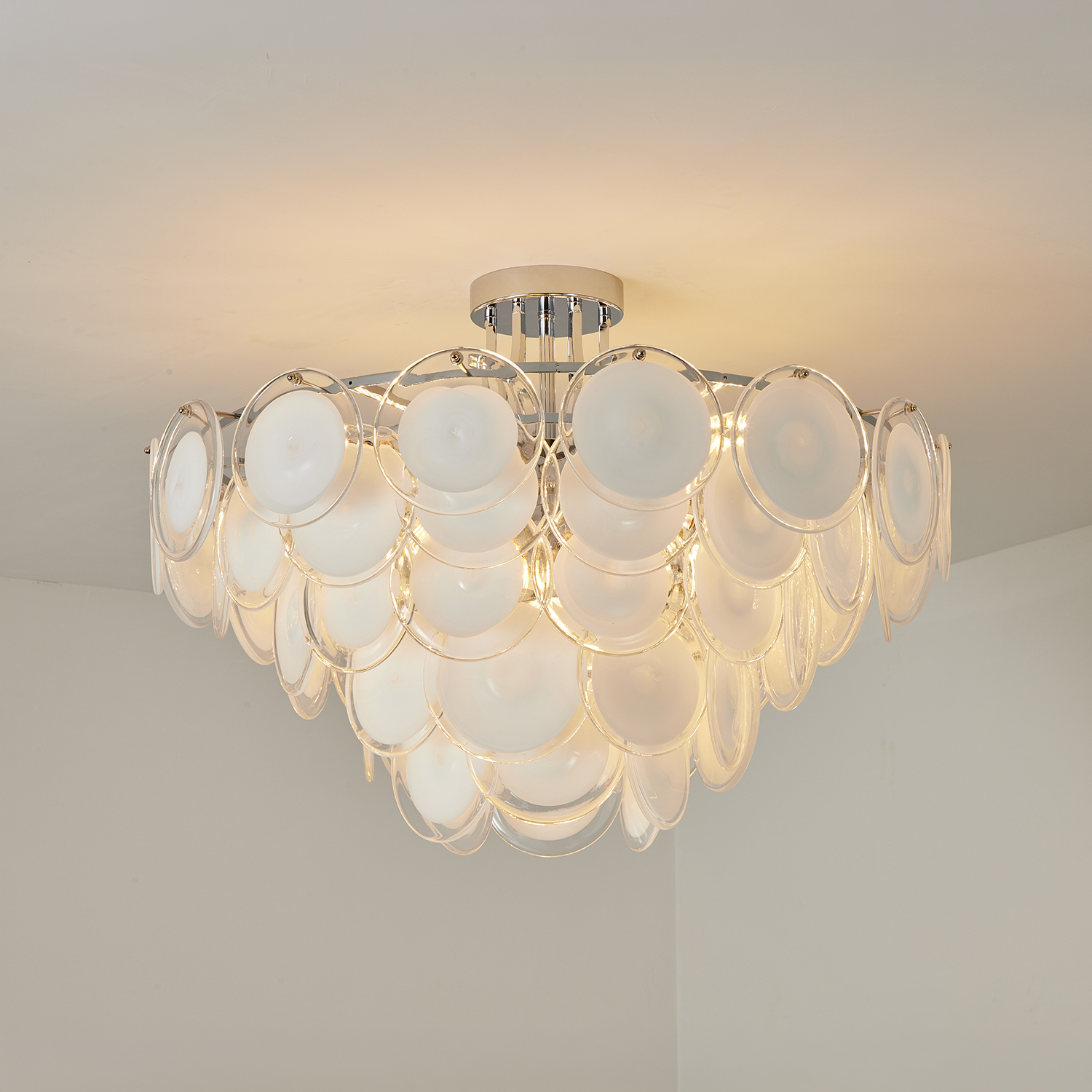 Modern Glass Disc Flush Mount Chandelier