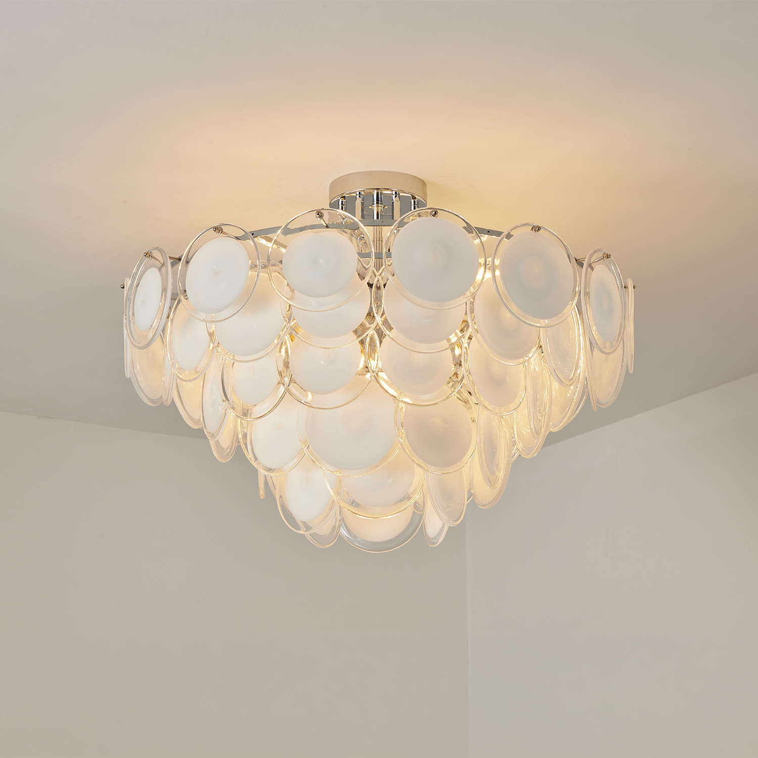 Modern Glass Disc Flush Mount Chandelier