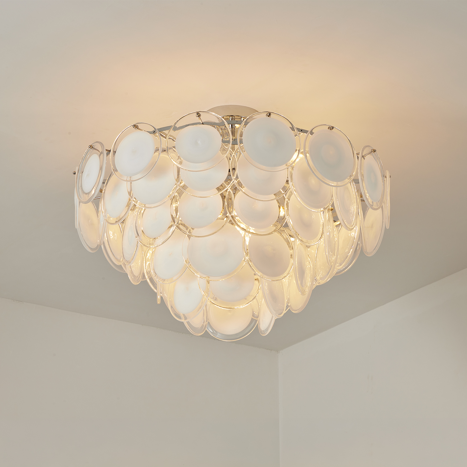Modern Glass Disc Flush Mount Chandelier