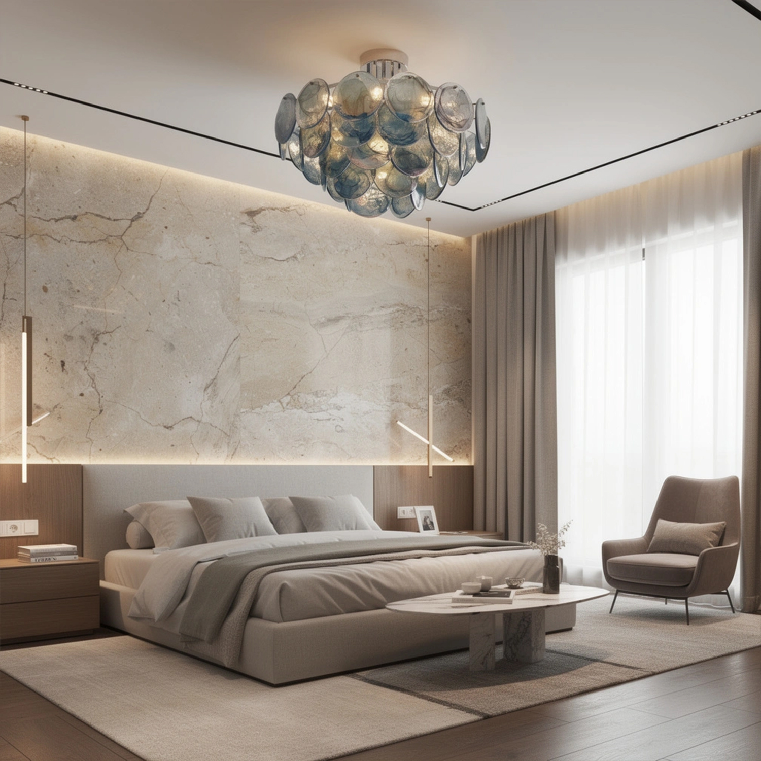 Modern Glass Disc Flush Mount Chandelier