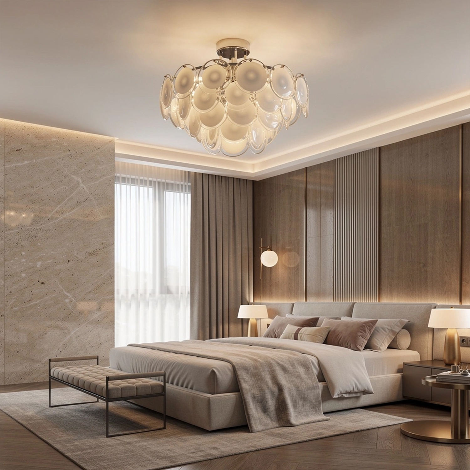 Modern Glass Disc Flush Mount Chandelier