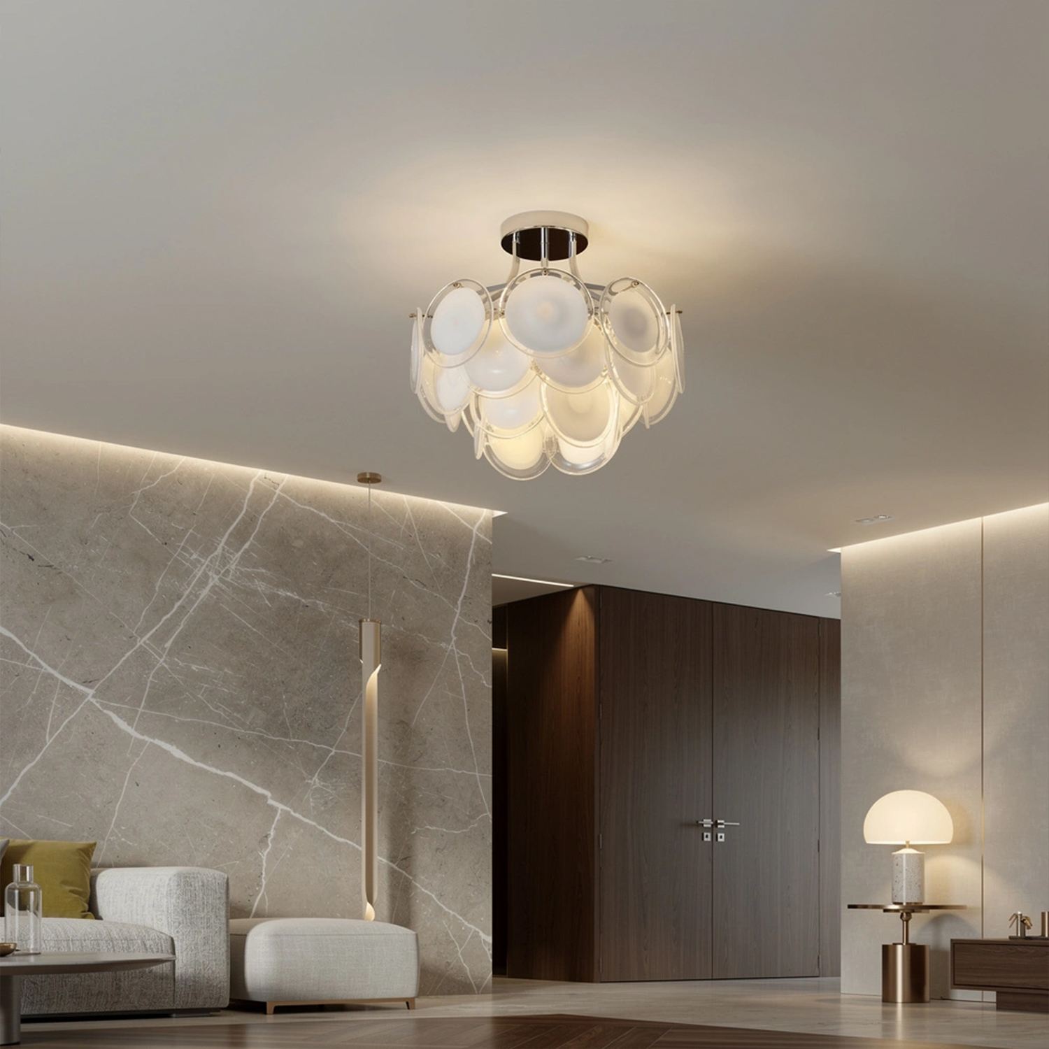 Modern Glass Disc Flush Mount Chandelier