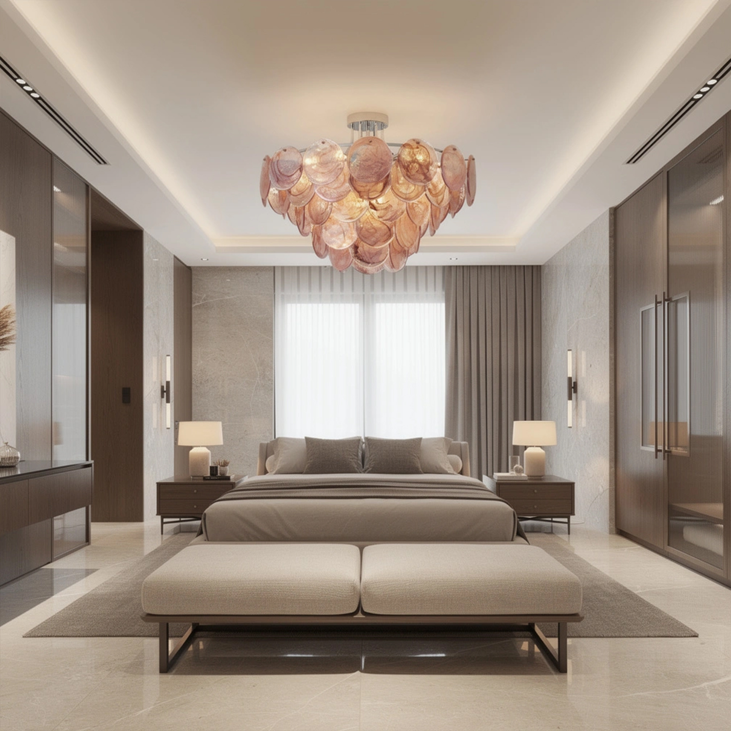 Modern Glass Disc Flush Mount Chandelier