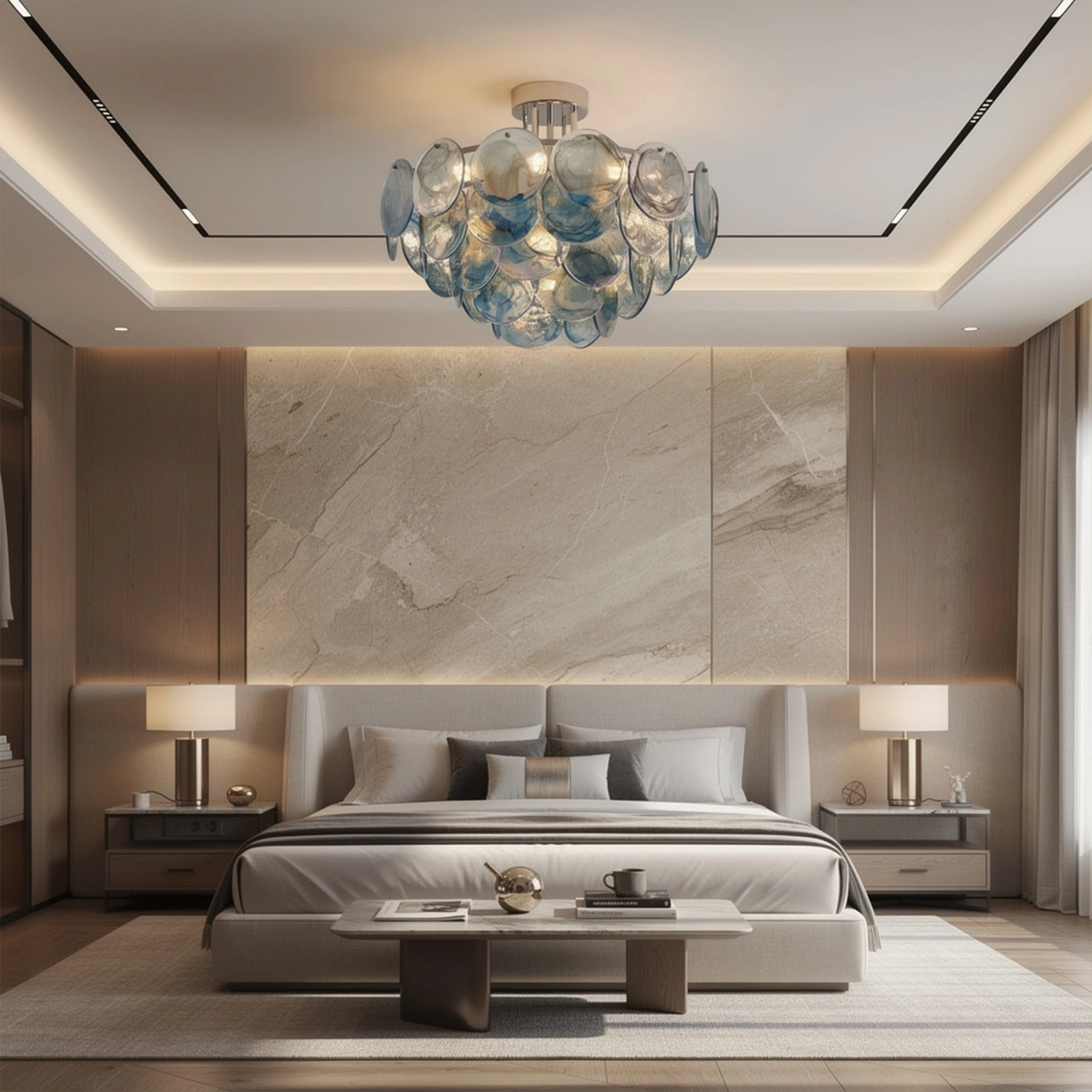 Modern Glass Disc Flush Mount Chandelier