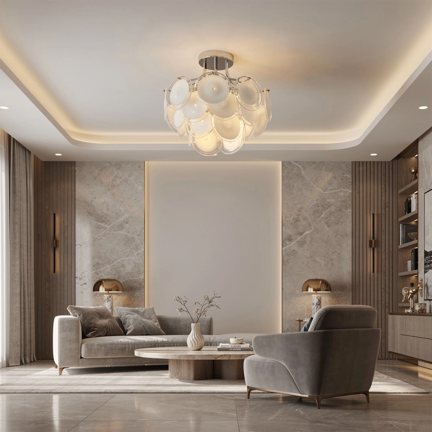 Modern Glass Disc Flush Mount Chandelier