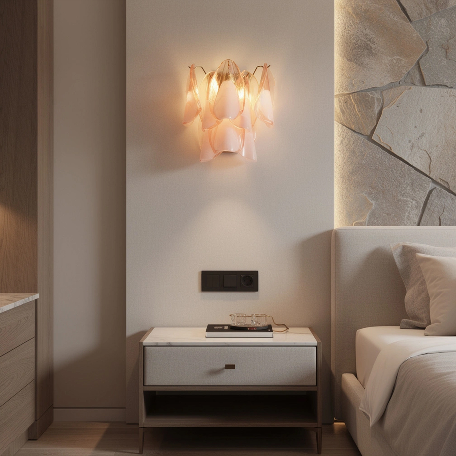 Modern Murano Style Petal Glass Wall Sconce
