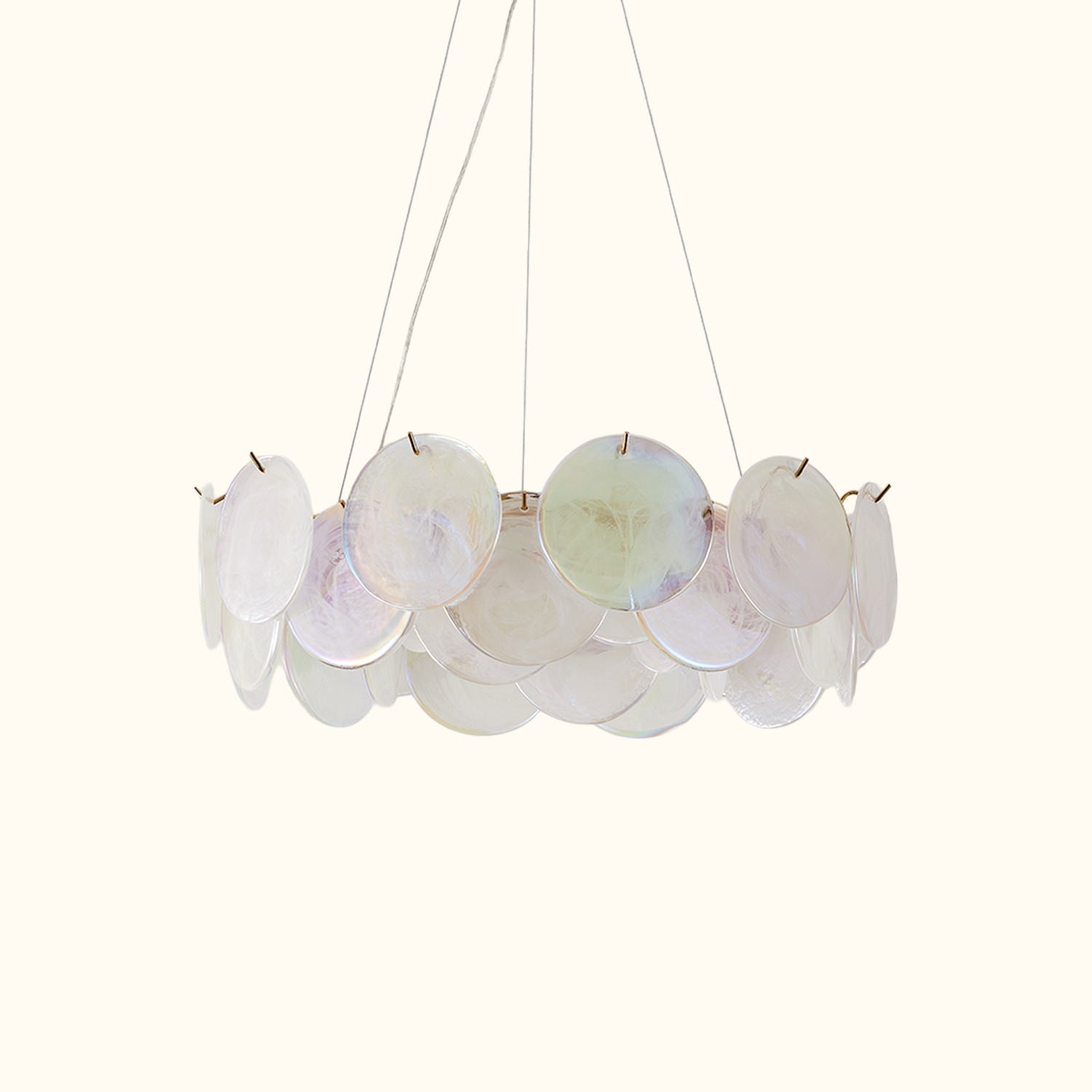 Modern Pearl Iridescent Glass Disc Chandelier