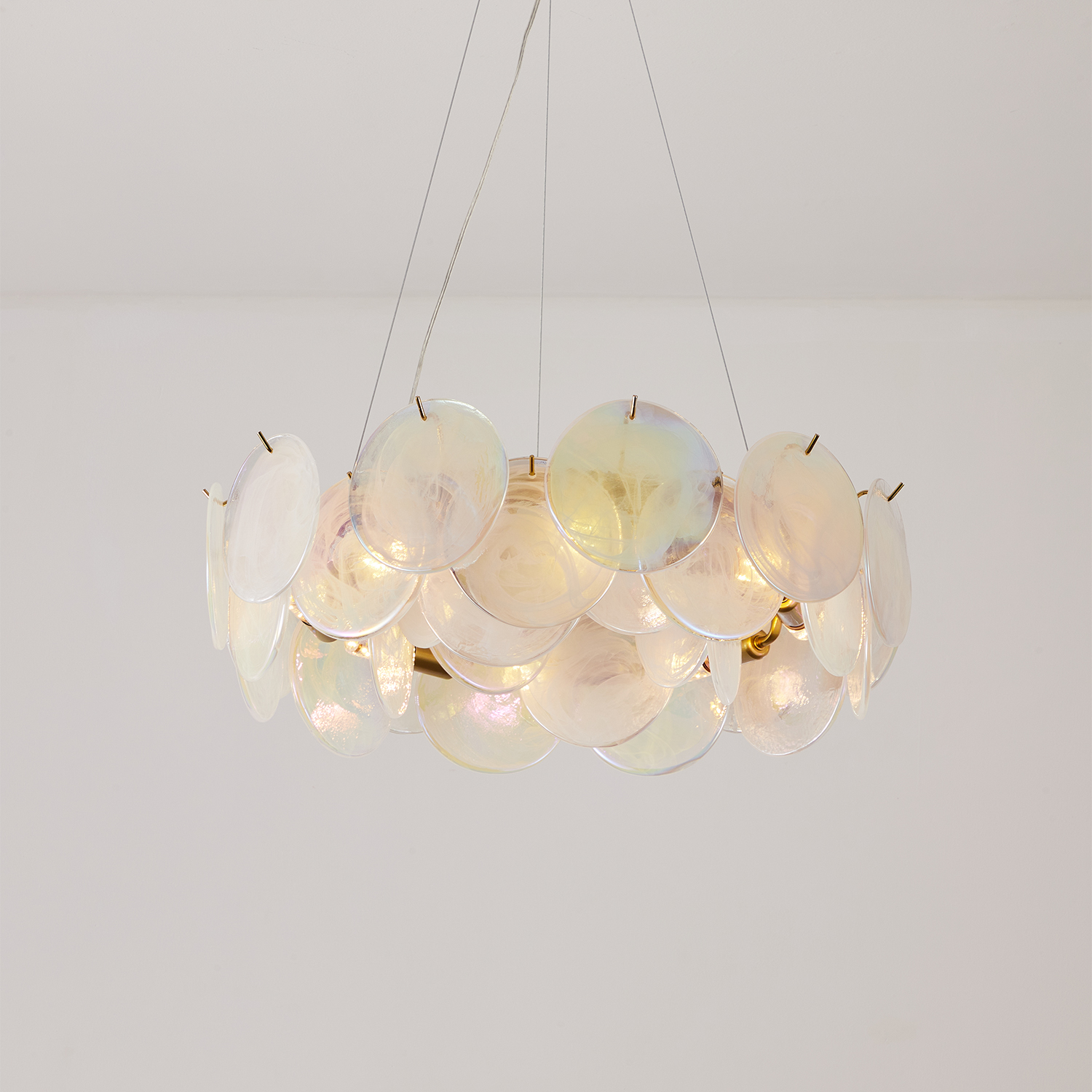 Modern Pearl Iridescent Glass Disc Chandelier