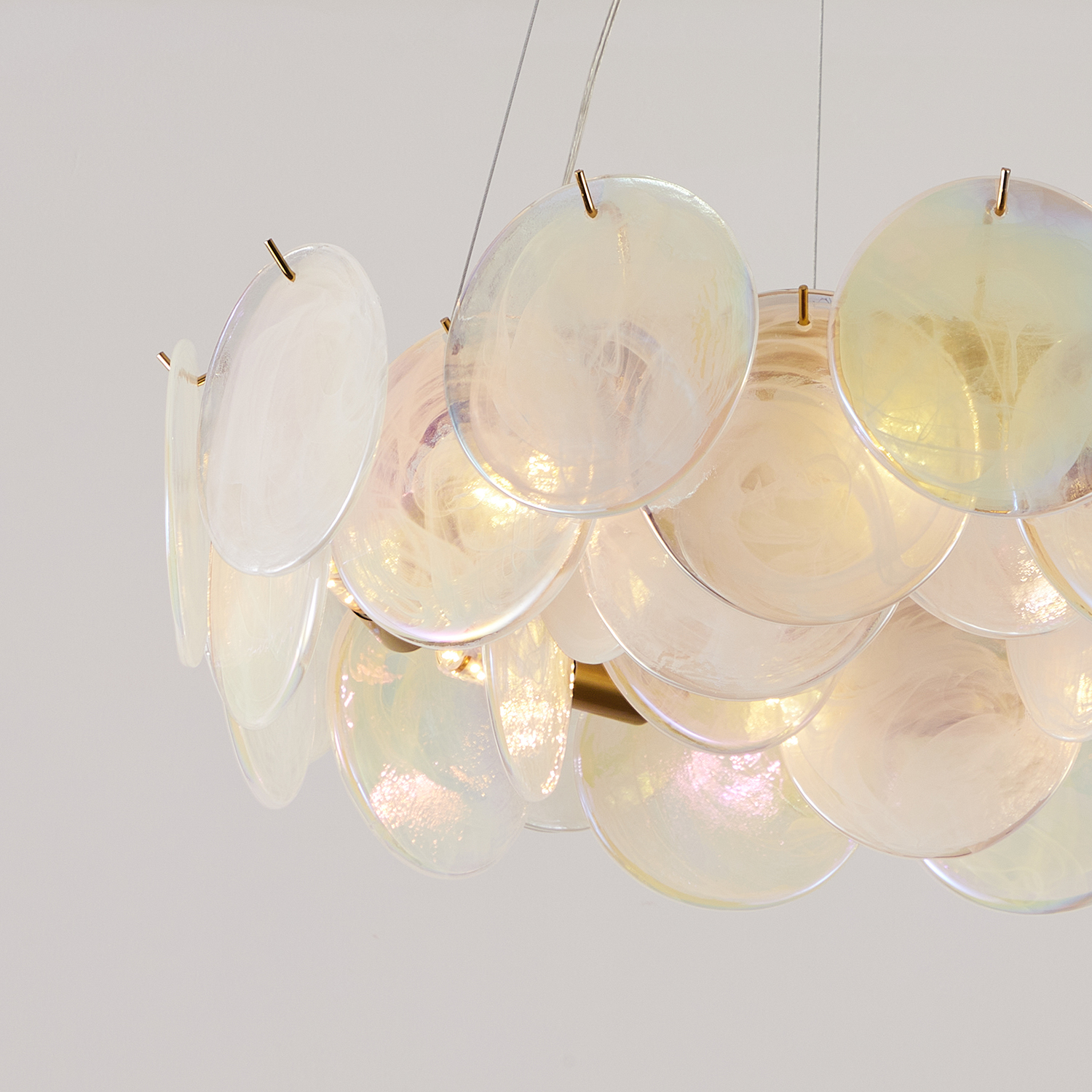 Modern Pearl Iridescent Glass Disc Chandelier