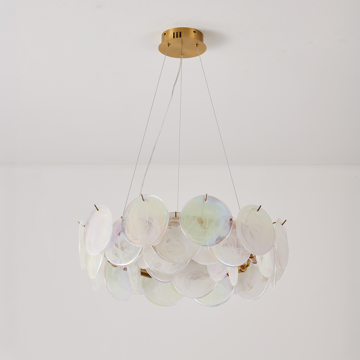 Modern Pearl Iridescent Glass Disc Chandelier