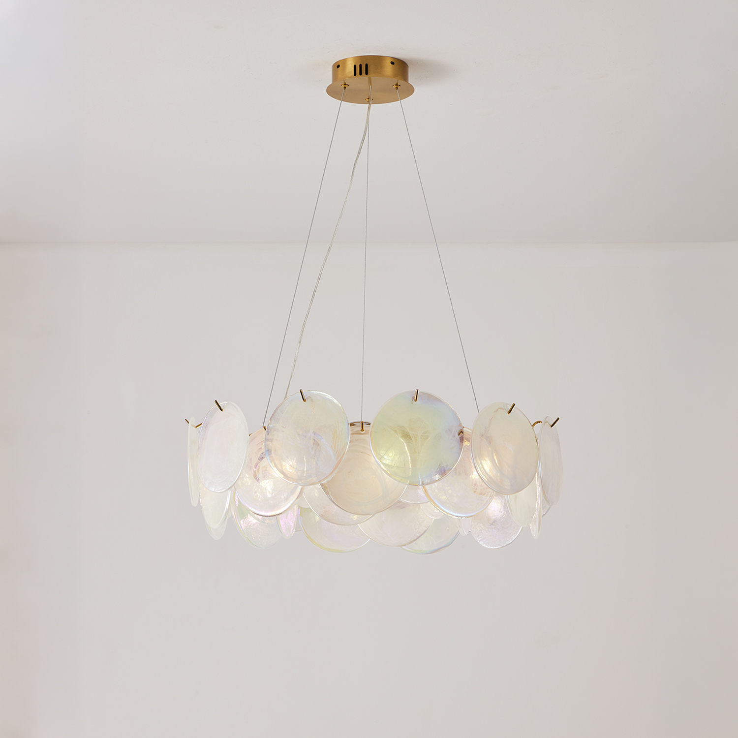 Modern Pearl Iridescent Glass Disc Chandelier