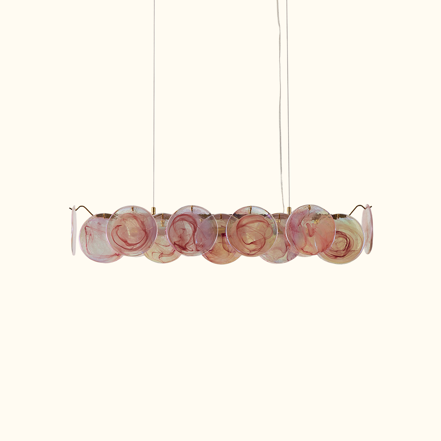 Modern Pink Iridescent Glass Disc Linear Chandelier