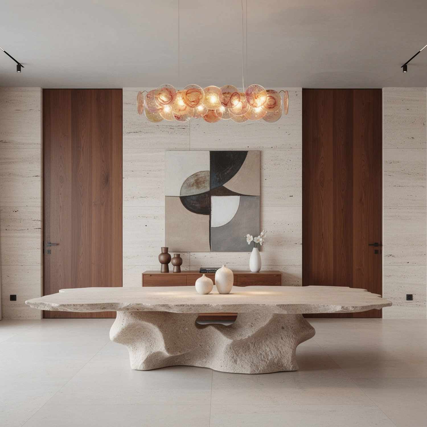 Modern Pink Iridescent Glass Disc Linear Chandelier
