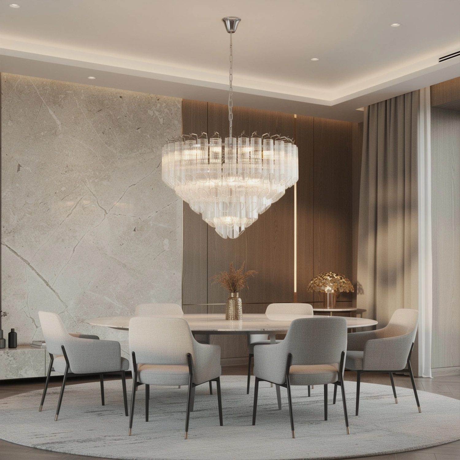 Modern Round Glass Tube Chandelier