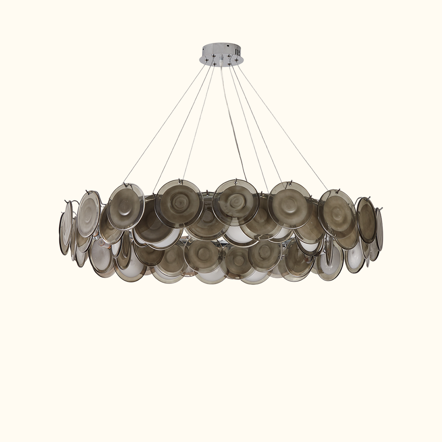 Modern Smoke Iridescent Glass Disc Chandelier