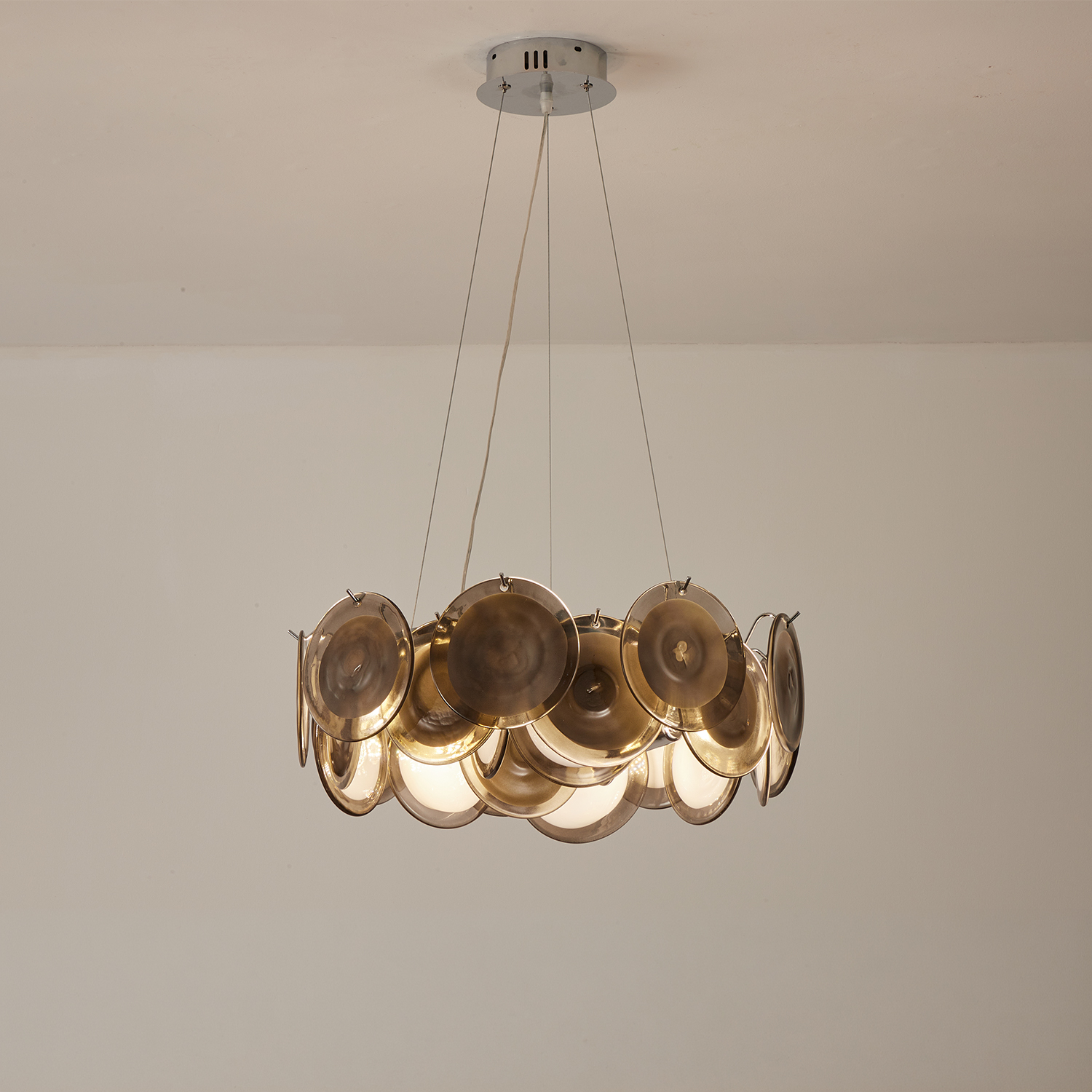 Modern Smoke Iridescent Glass Disc Chandelier